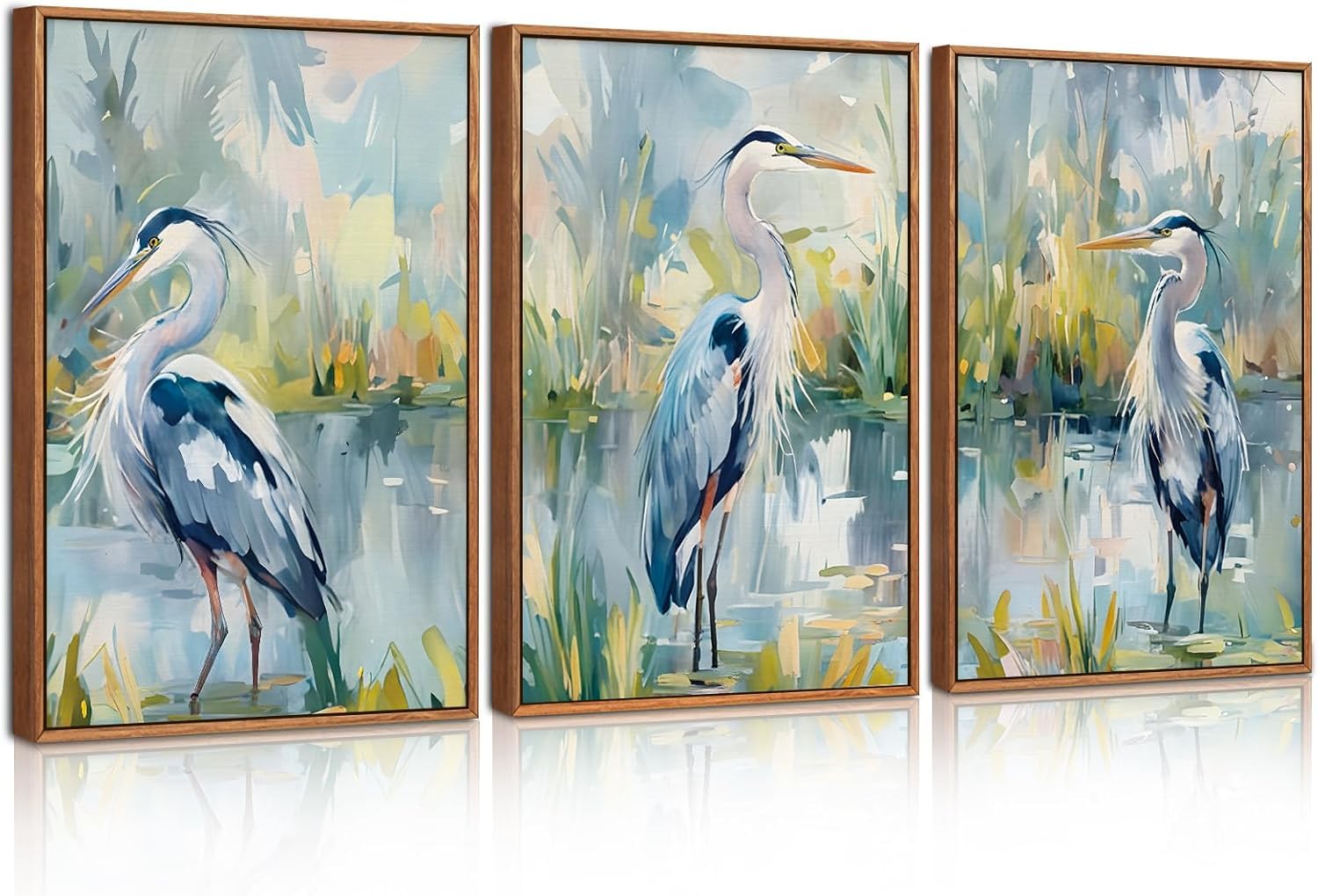 ANHUIB Blue Heron Wall Art Set of 3 Watercolor Coastal Bird Canvas Frame Wall Art Wildlife Animal Canvas Painting Boho Nature Avian Art Prints Artwork for Living Room Bedroom Office Hallway Decor — image 1
