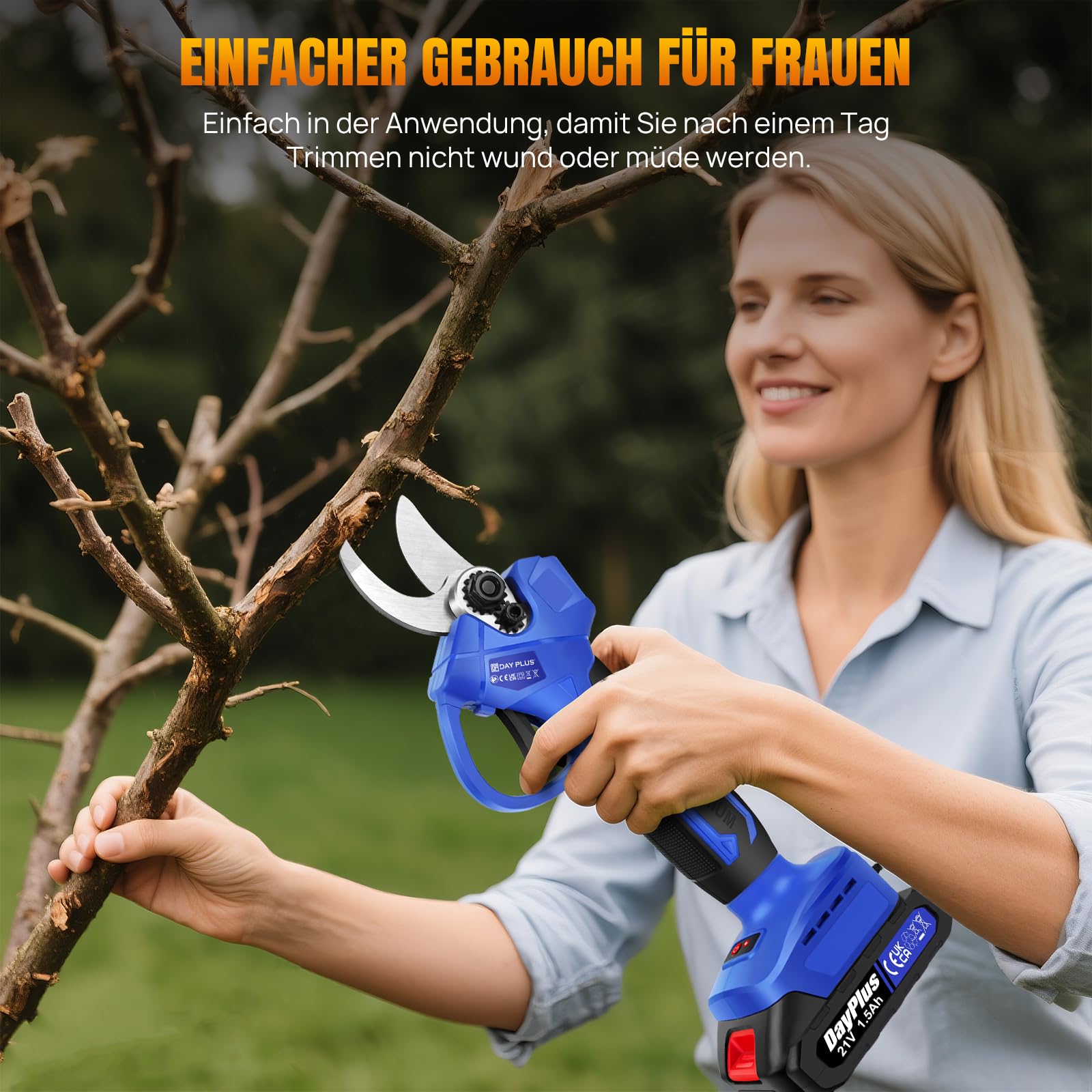 Tijeras de podar eléctricas – Tijeras de podar con batería con 2 baterías de iones de litio y bolsa de transporte, 28 mm de diámetro de corte, ideal para jardineros