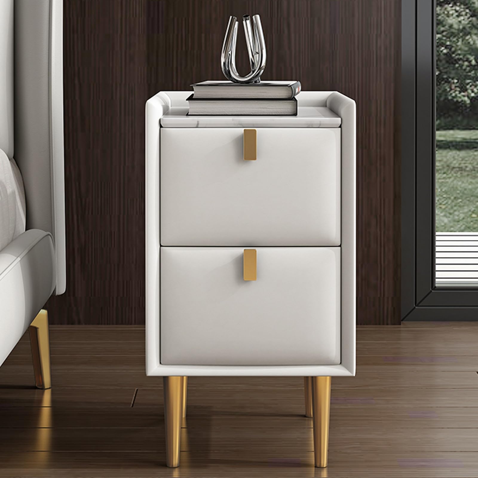 Narrow Bedside Table, Small Space with 2 Drawer, Solid Wood Side Table for Bedroom, Living Room, Dorm(White,30cm/11.8in)