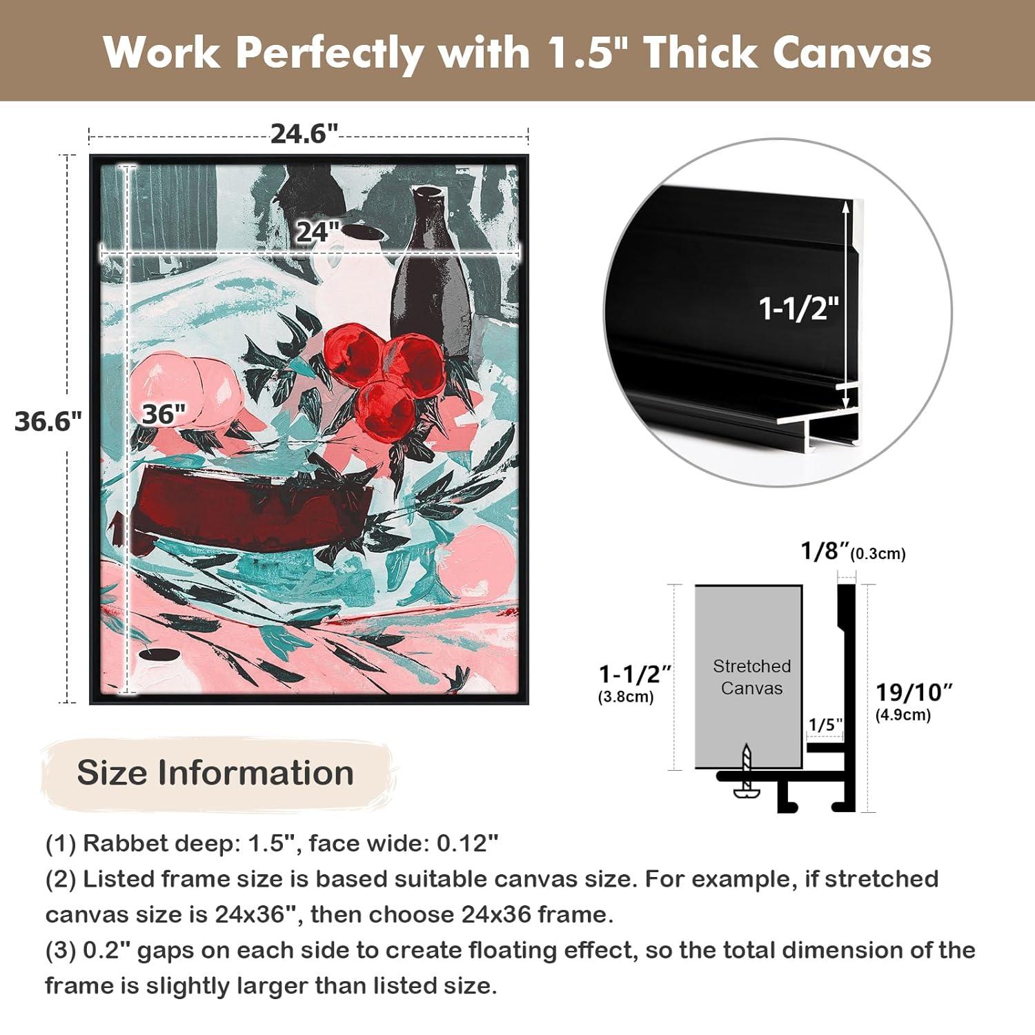 Metal Floating Frame for 30x60 Canvas Oil Paintings, DIY Canvas Frame with 1.5 Deep, Floater Frame for Canvas Prints Wall Art/Portrait/Landscape Living Room Bedroom Kitchen Decor (Black)