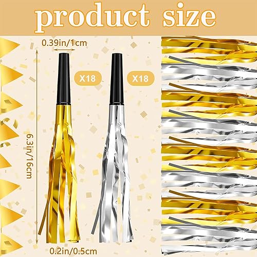 Miniatura 2 de 36 piezas de ruido dorado y plateado para adultos y niños, cuernos de fiesta y sopladores, chillones para cumpleaños, Navidad, eventos deportivos,