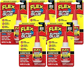 Flex Super Glue Gel, 20 Gram Bottle, 5-Pack, Clear, Instant Bond, Quick Dry, Cyanoacrylate Adhesive, Precision Tip for Wood, Metal, Plastic, Crafts, Ceramic, and Toy Repairs
