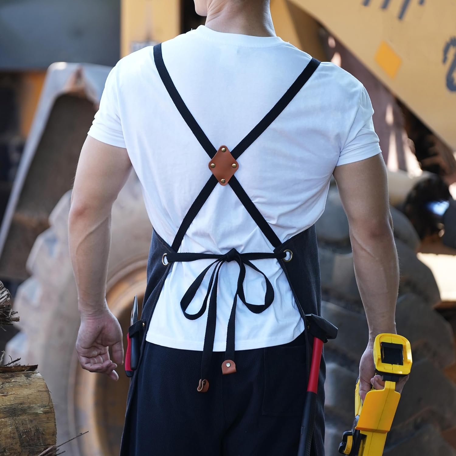 Canvas Chef Aprons for Men Woman with Pockets, Cotton Cross Back Adjustable Heavy Work BBQ Apron, Size M to XXL - Image 5