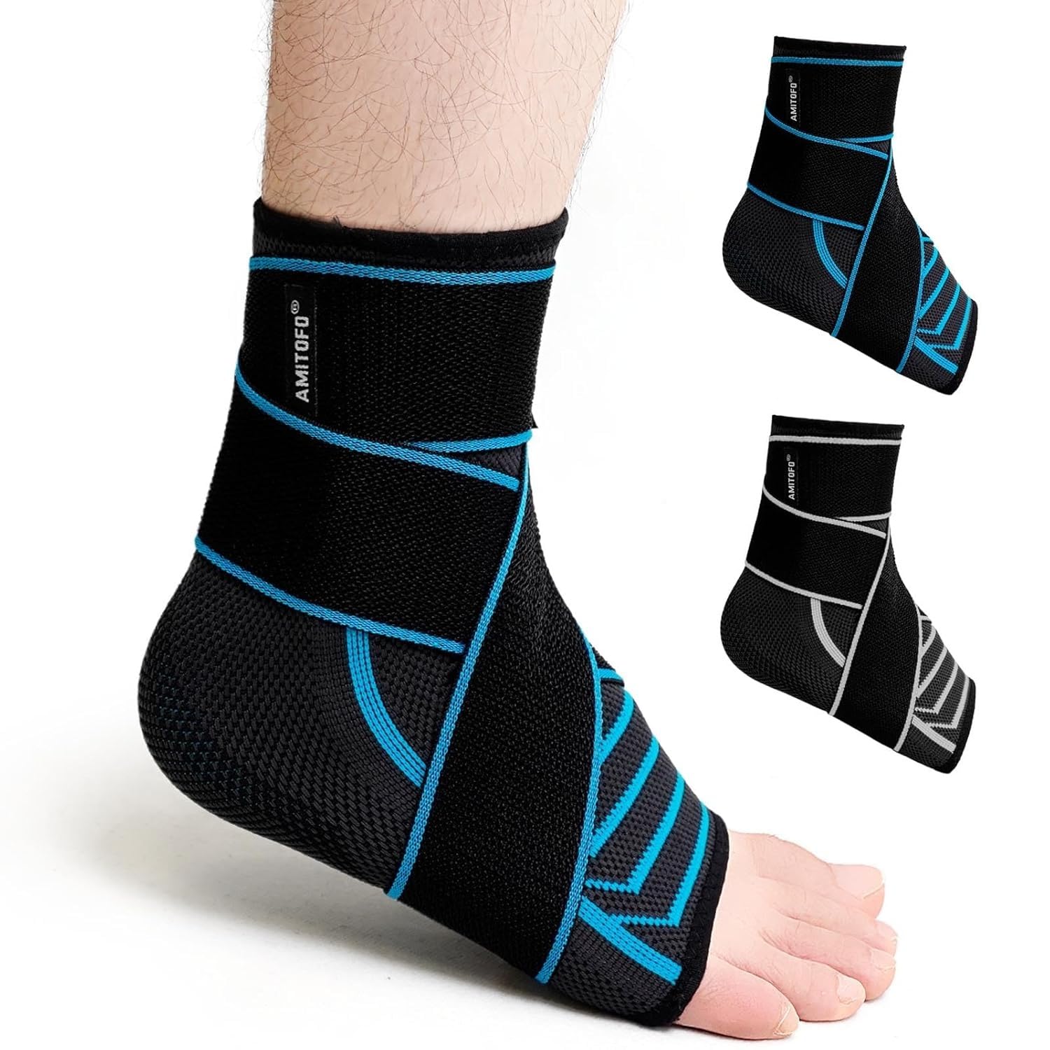 Ankle Brace for Sprained Ankle: Plantar Fasciitis and Achilles Tendonitis Relief, Heel Support for Men and Women with Strap for Foot Swelling and Compression (Single, Black Blue, Medium)OEKO-TEX STANDARD 100