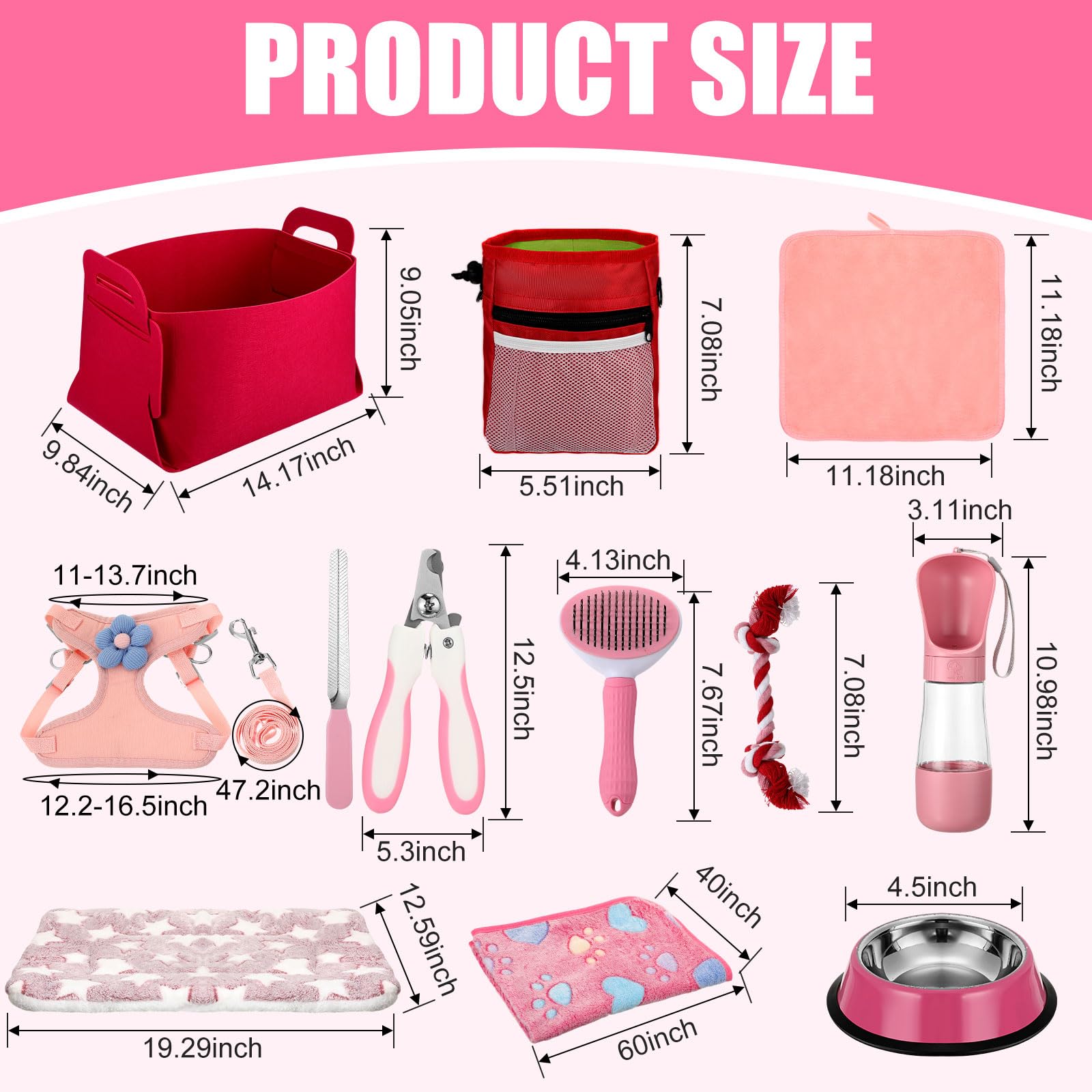Abbylike 50 Pcs Puppy Supplies Starter Kit for Small Dogs Puppy Essentials Includes Leash, Bowls, Teeth Brushes, Water Bottle, and More Accessories for Dogs Pet Day Welcome Gift(Pink) - image 2