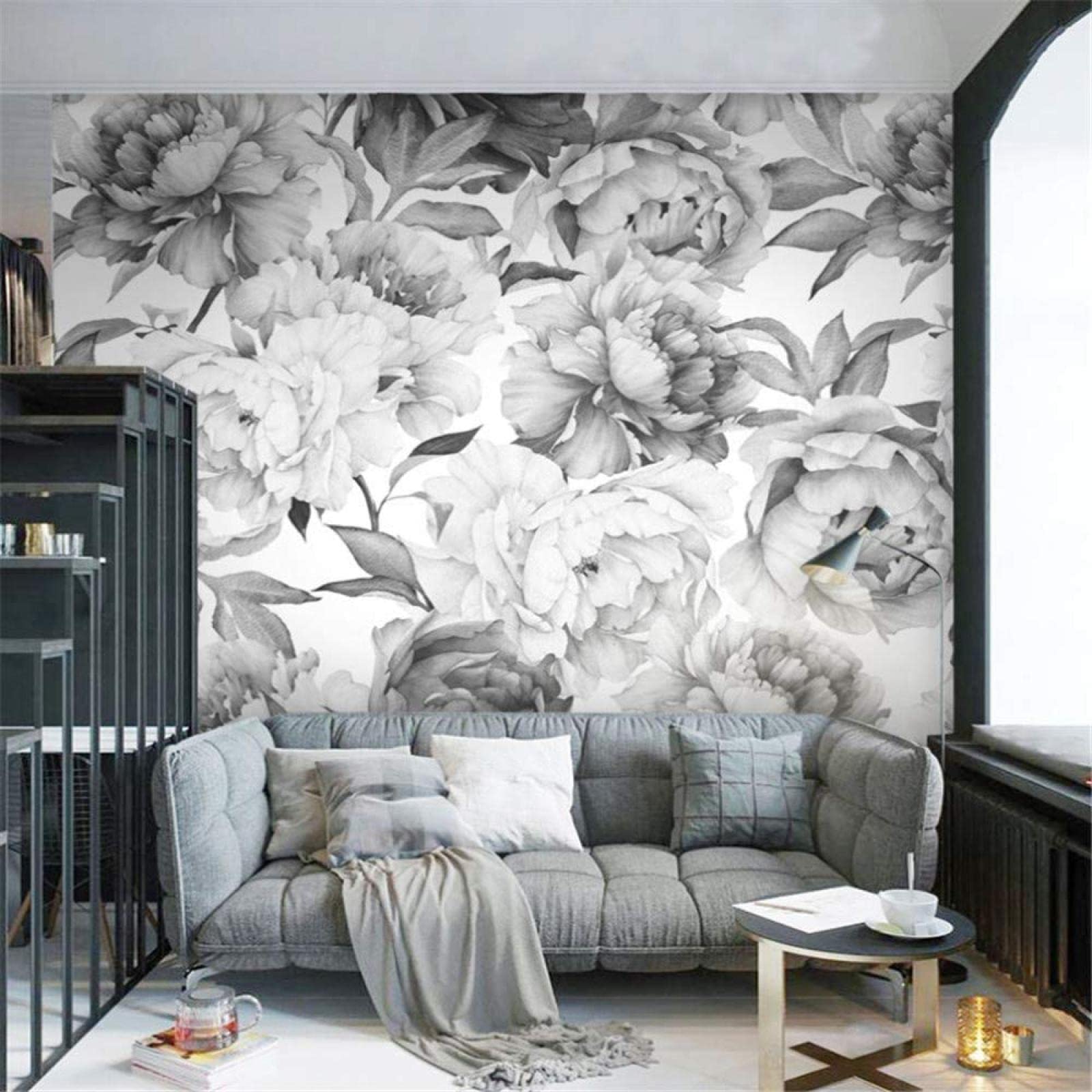 Grey Black and White Floral Custom Mural Wallpaper, Modern Art Poster Removable Self-Adhesive Large Wallpaper Mural for Restaurant Hotels Modern Living Room Home Decoration - 157.5