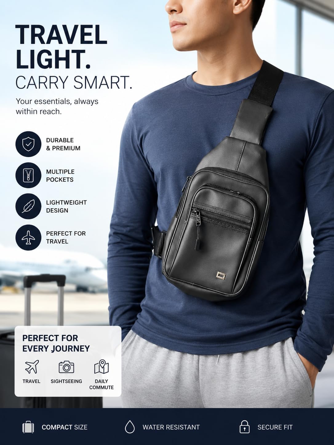 Crossbody Bag Small Sling Bag For Men Faux Leather Bag Man Purse Slim Chest Backpack Shoulder Bag For Travel Hiking