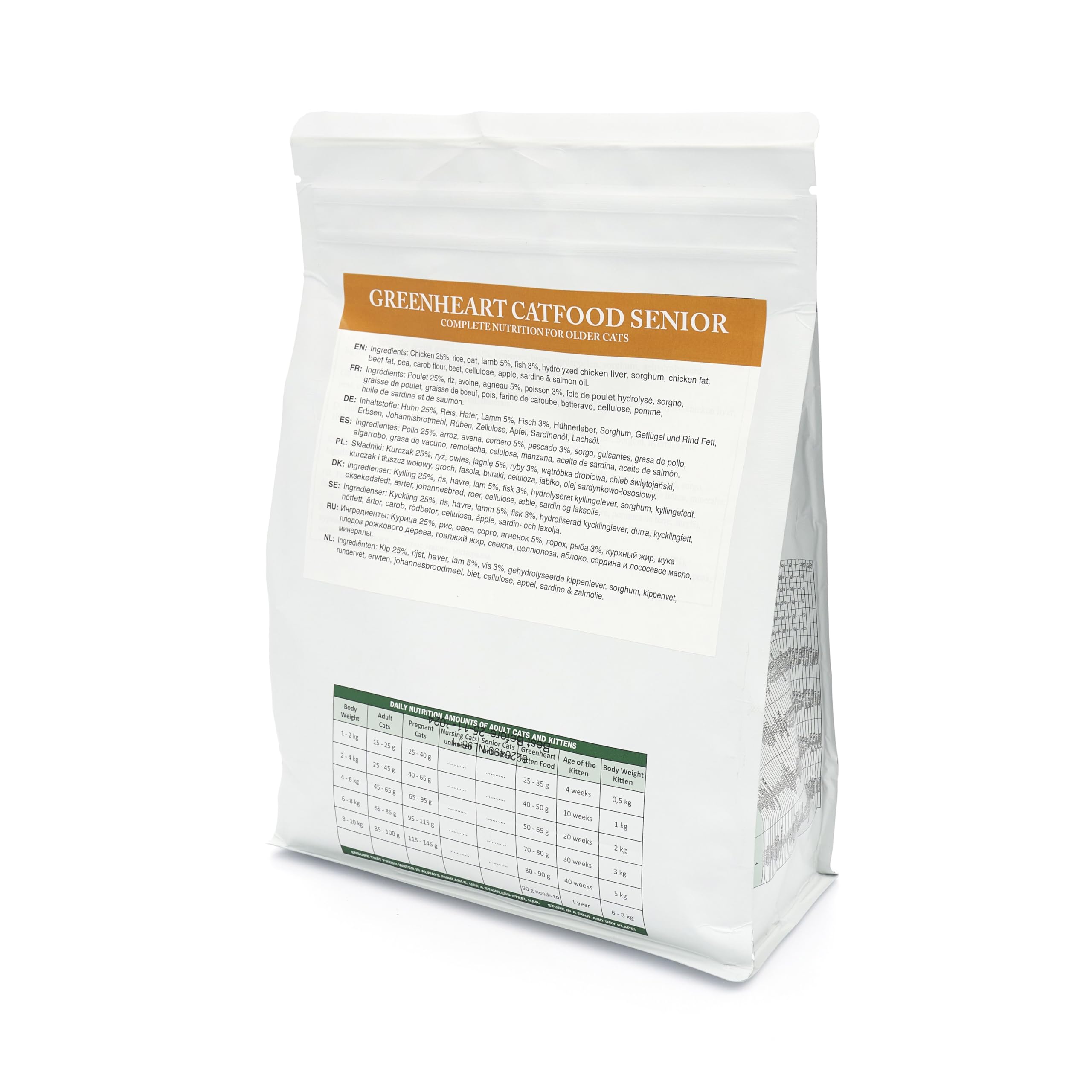 GREENHEART-PREMIUMS | Crocchette per gatti anziani | SENIOR CON PESCE E RISO | Senza Glutine | Prodotto Premium | 100% Ingredienti Naturali | Senza Coloranti Aromi e Antiossidanti Chimici (1,5 kg)
