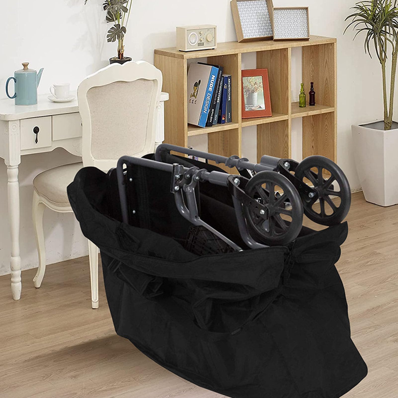 Bolsa de viaje para andador, bolsa para silla de ruedas para andador plegable, bolsa de almacenamiento de tela Oxford 600D con correa de transporte acolchada, diseño de cremallera (115 * 80 * 40cm)