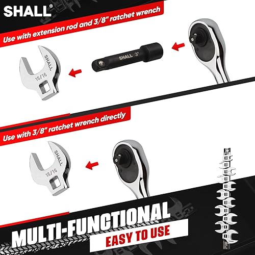 Miniatura 3 de SHALL Juego de llaves de pie de cuervo de 38 pulgadas, juego de llaves SAE de 11 piezas con organizador de clip, 38"-1", herramientas para