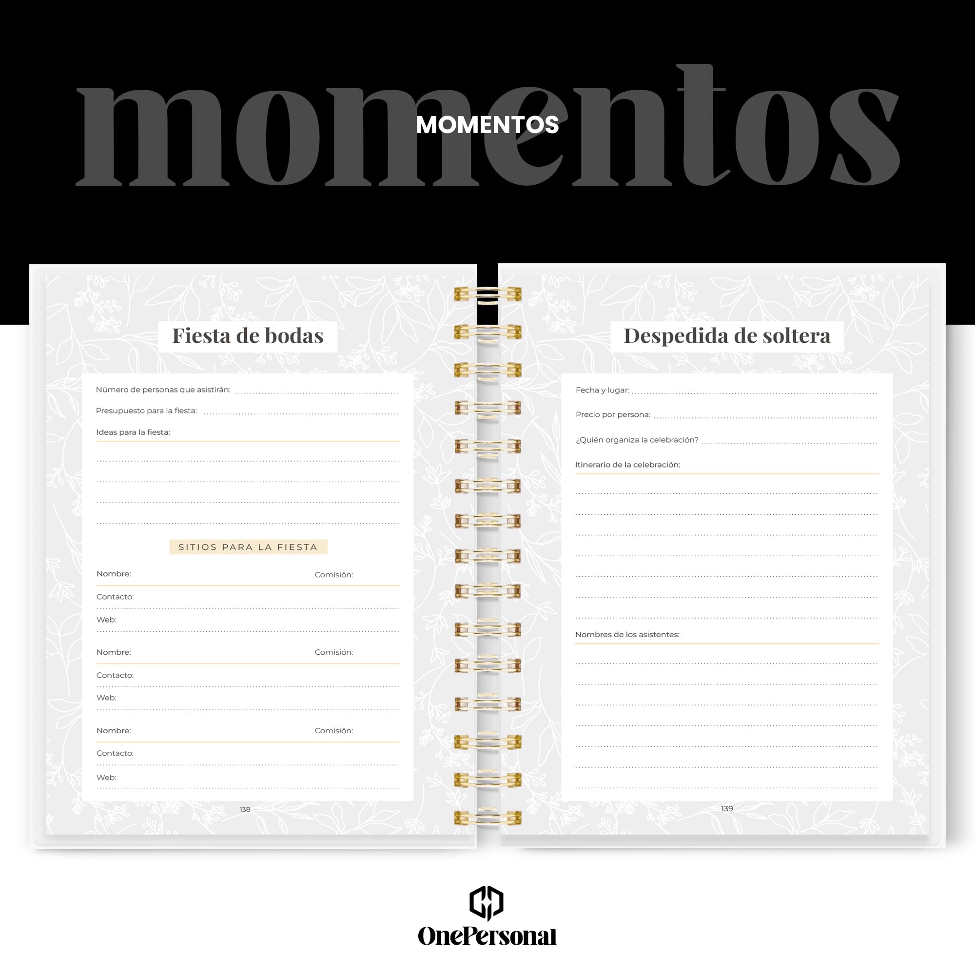 Agenda Boda Perfecta para Organizar cada detalle de tu Día - Ideal Para Novias y Novios, Esta Agenda de Boda te Ayudará a Planificar desde la Ceremonia hasta la Recepción. ONEPERSONAL(PERSONALIZAR)