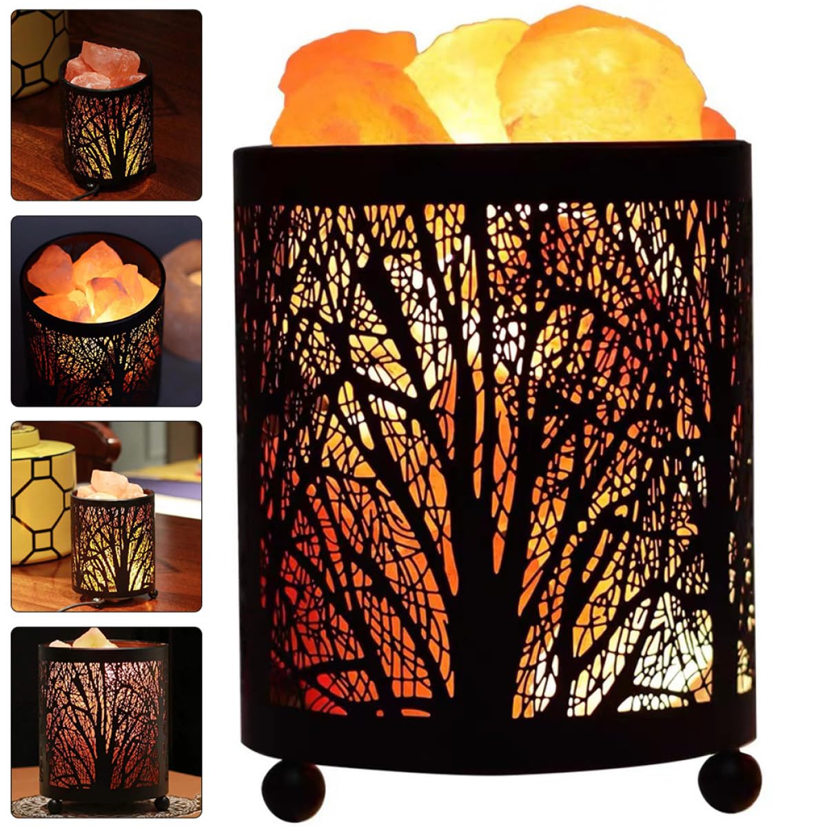 Toddmomy Lampe de Table de Salon Élégante en Fer avec Lampe de Chevet Cylindrique en Sel Naturel, Lumière Décorative avec Ampoules, Design Chic et Délicat pour Intérieur