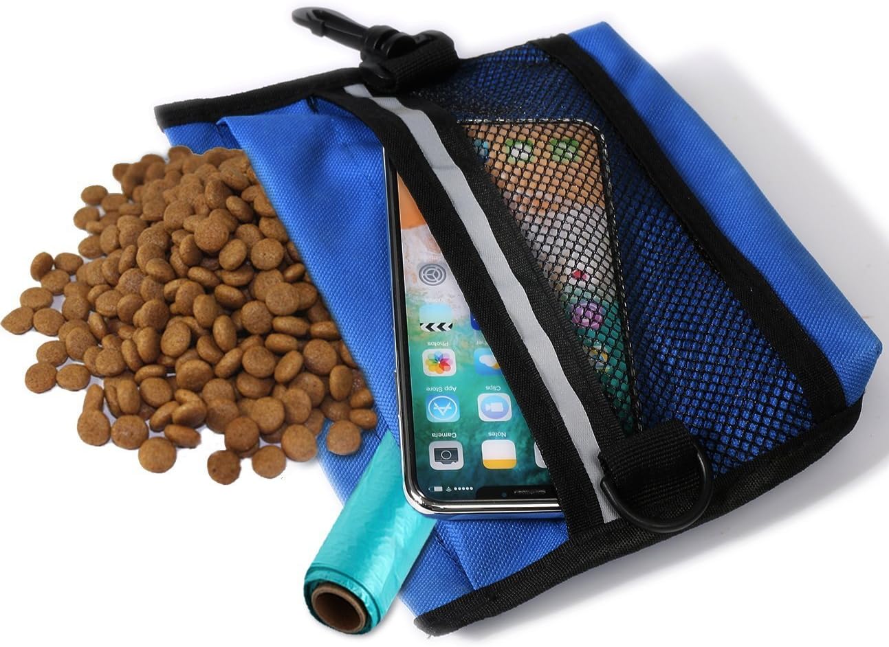 Depets Dog Treat Pouch, Pet Training Waist Bag with Easy Open-Close Spring Hinge and Front Mesh Pocket, Easily Carries Snacks and Toys, L8.86 in X H7.1 in