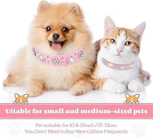 Miniatura 3 de 2 collares de piel sintética para perro, collar de perro con diamantes de imitación rosa, con patrón de flores, collar ajustable para cachorros,
