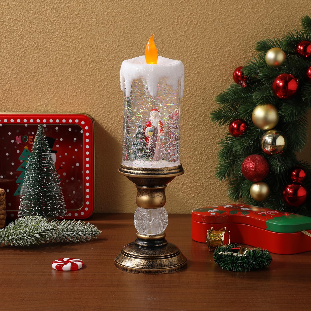 Ciieeo Weihnachts-led-kerzenlampe, Dekoratives Nachtlicht mit Spieluhr, Kristall-schneekugel-Effekt für Heim- Und Bürodekoration, USB-betrieben, Mehrfarbig