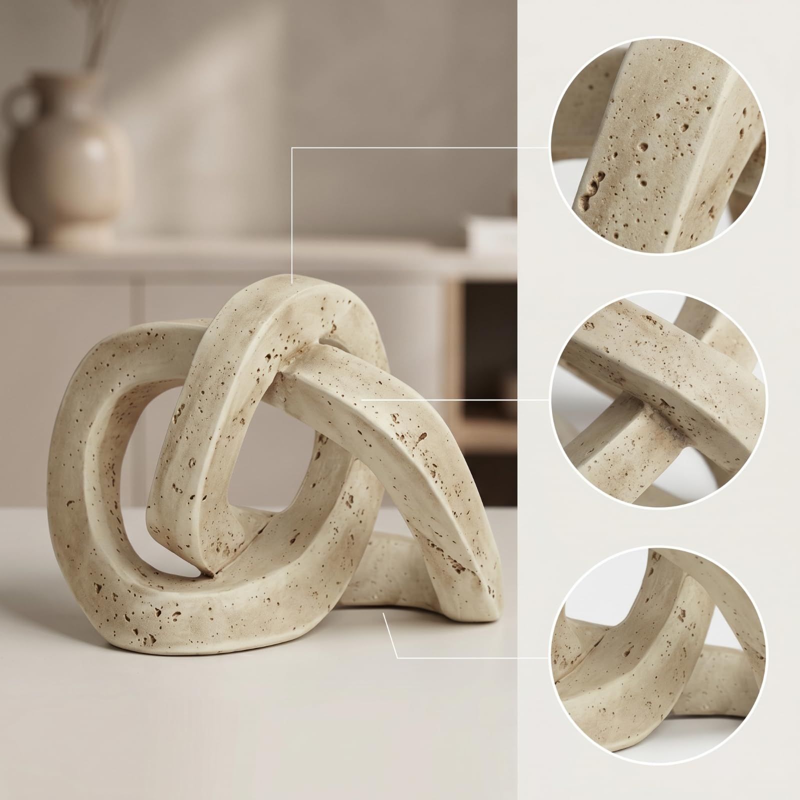 Escultura de Arte Abstracto Escultura Ornamento Hogar Estatuilla Figura con Lazo Orgánico y Superficie Texturada Adecuada para Dormitorio Salón Mesa, Pequeño - 23 13.8 17cm