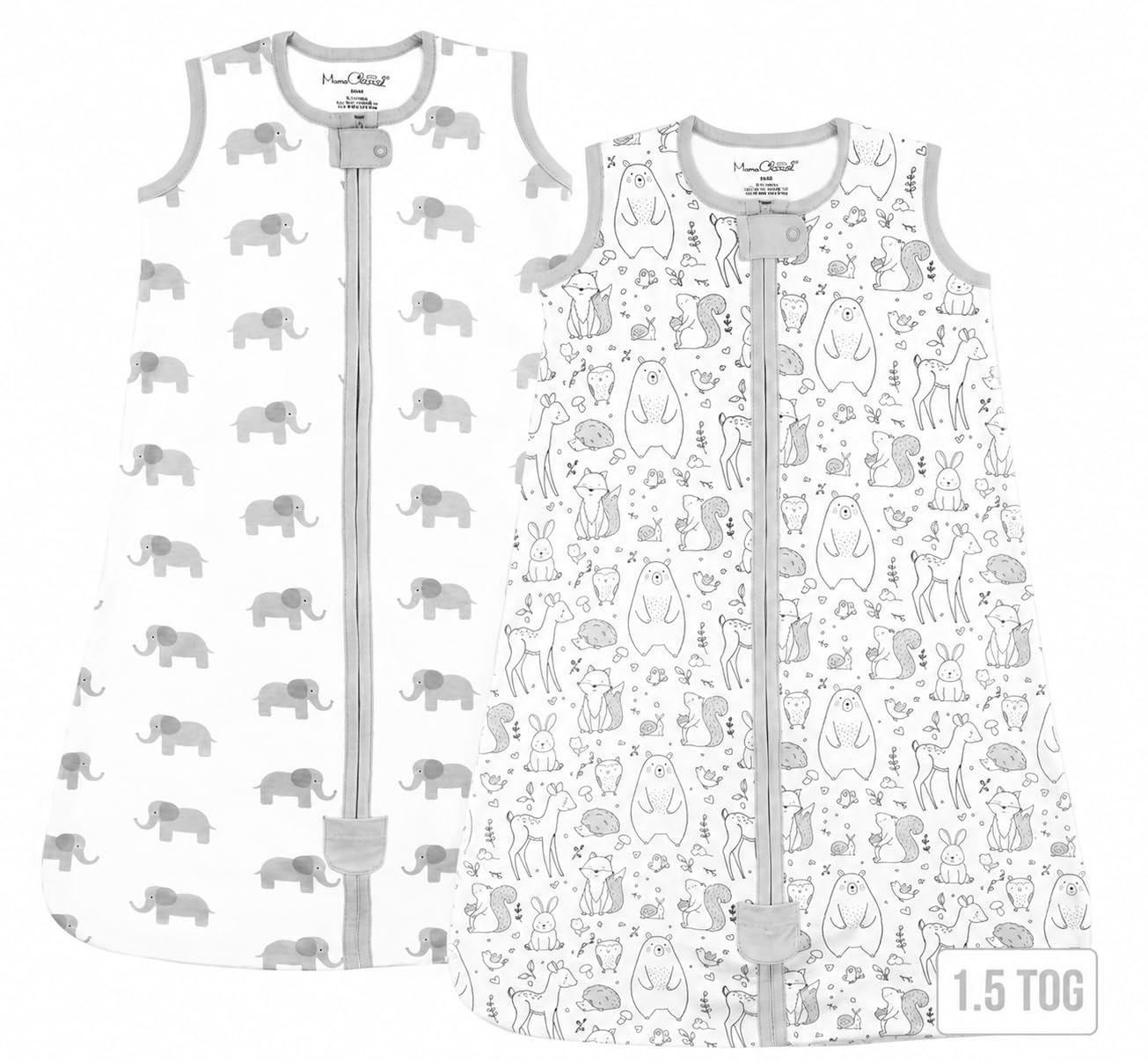 Set di 2 coperte per neonati, in cotone biologico, 1,5 Tog, sacco nanna, 0-6 mesi