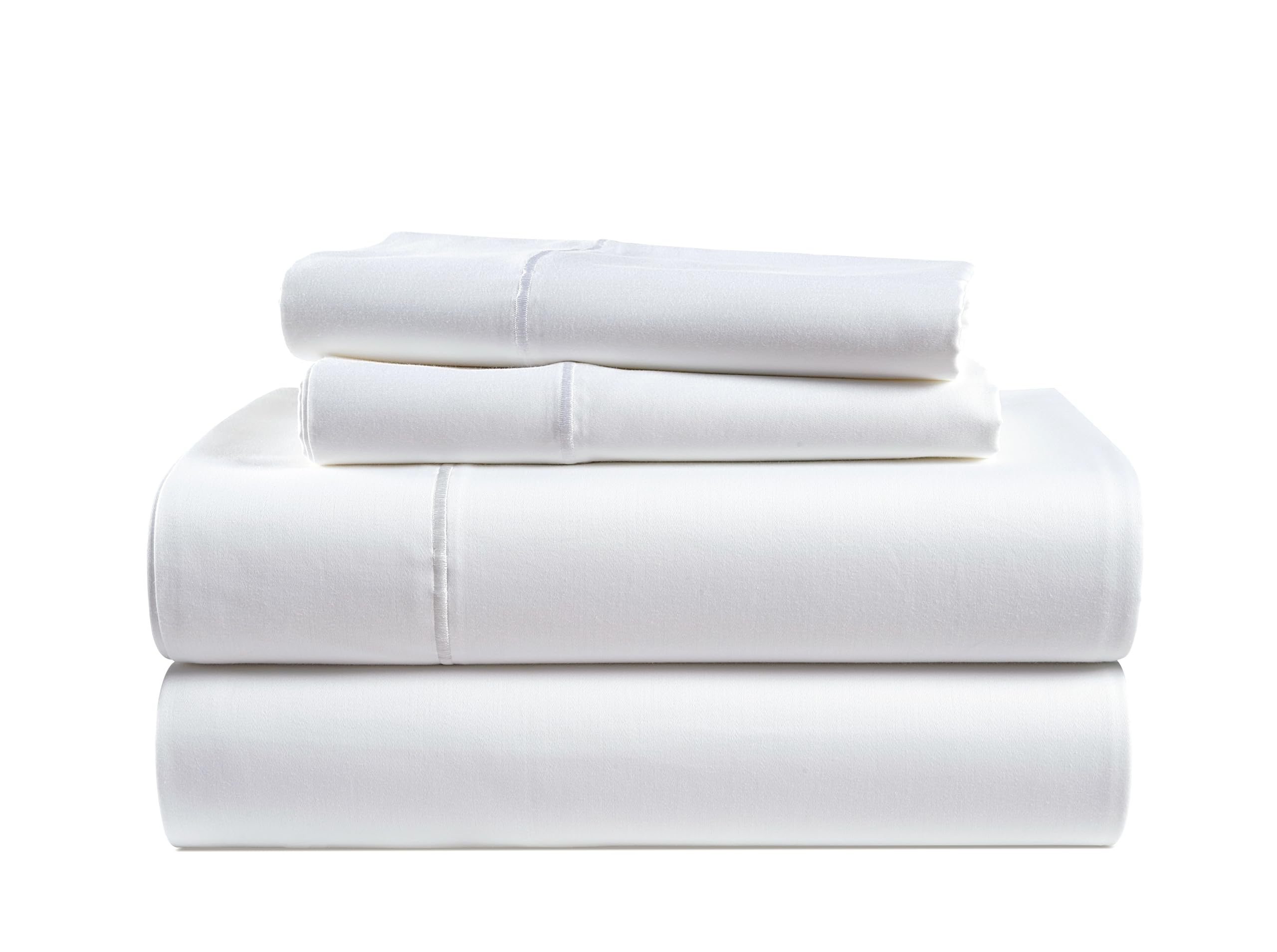 100% Egyptian Cotton Sheets Queen Size - Naturally Cooling & Breathable 4 Piece Silky Sateen Weave Queen Sheet Set, Ultra-Soft & Durable Hotel Luxury Sheets with 15" Snug Fit Deep Pockets - White