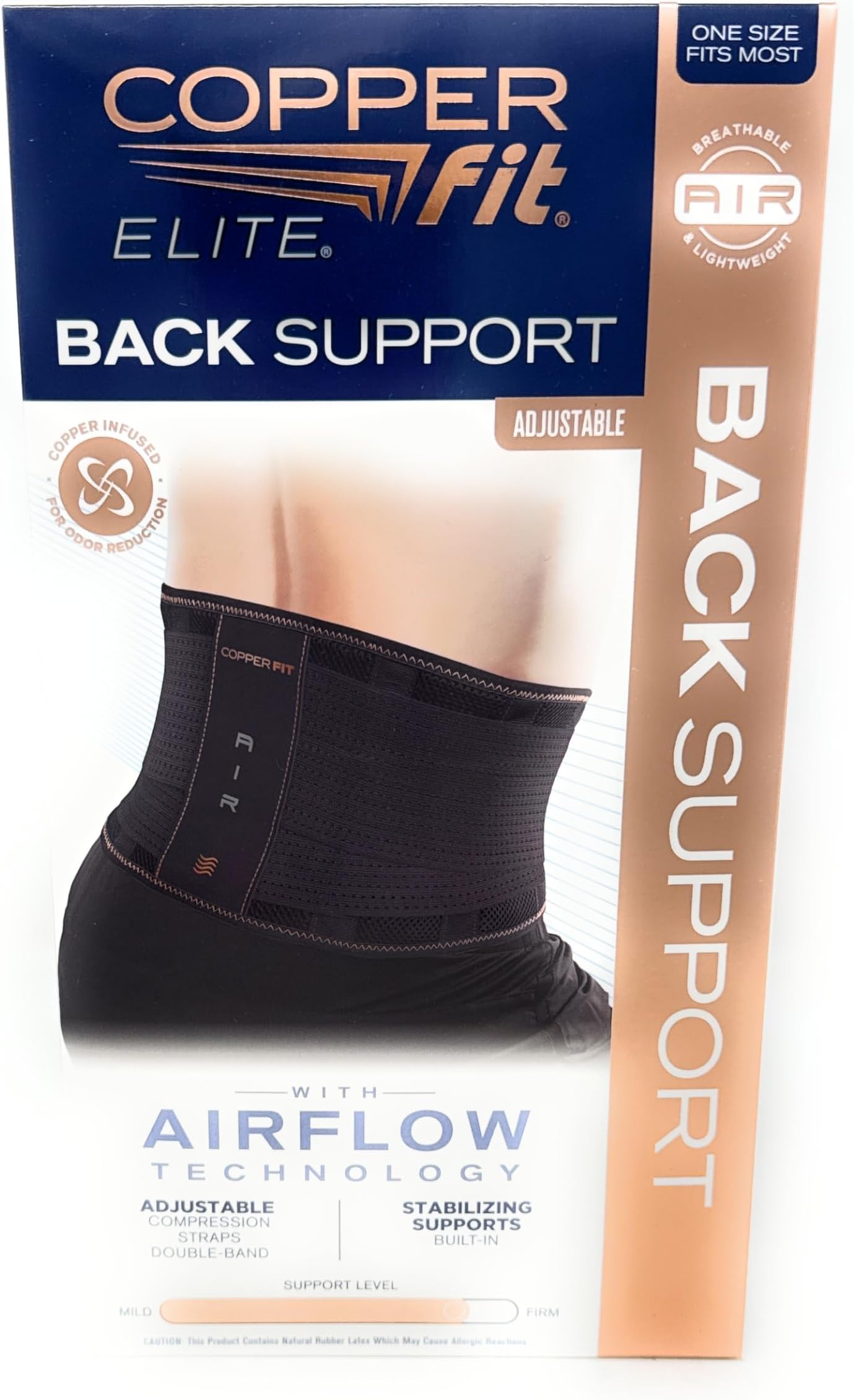 Copper Fit Elite Air Back Support Brace with Airflow Technology, Adjustable Compression Straps, Double Band, One Size Fits Most