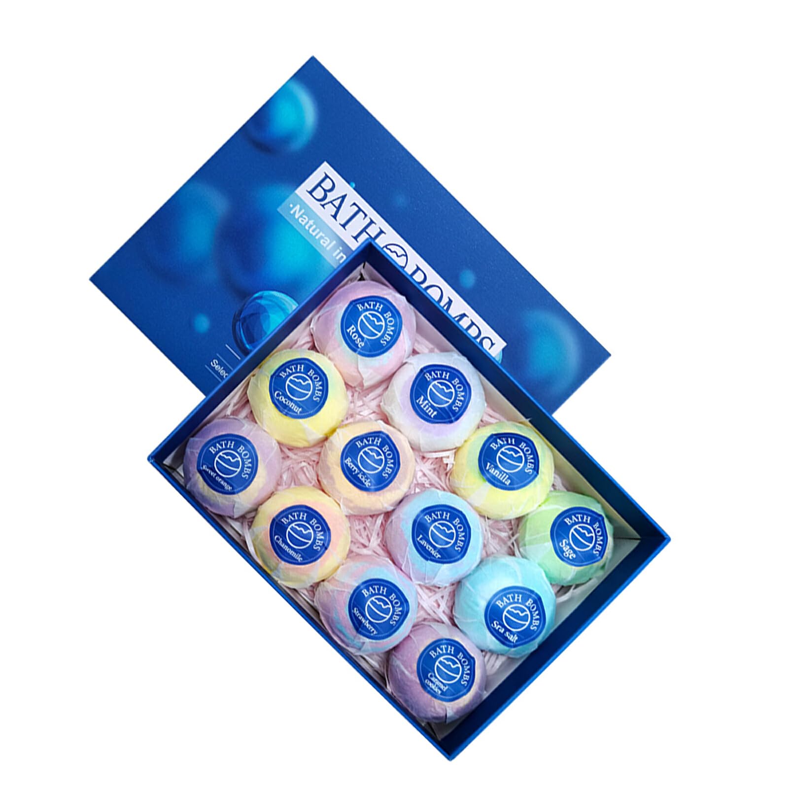 12 Pezzi Essenziali per la Spa, Bombe da Bagno per Ragazze, Bombe da Bagno Delicate e rilassanti, per Regali da Donna, Kit per la creazione di Bombe da Bagno Naturali, Blu