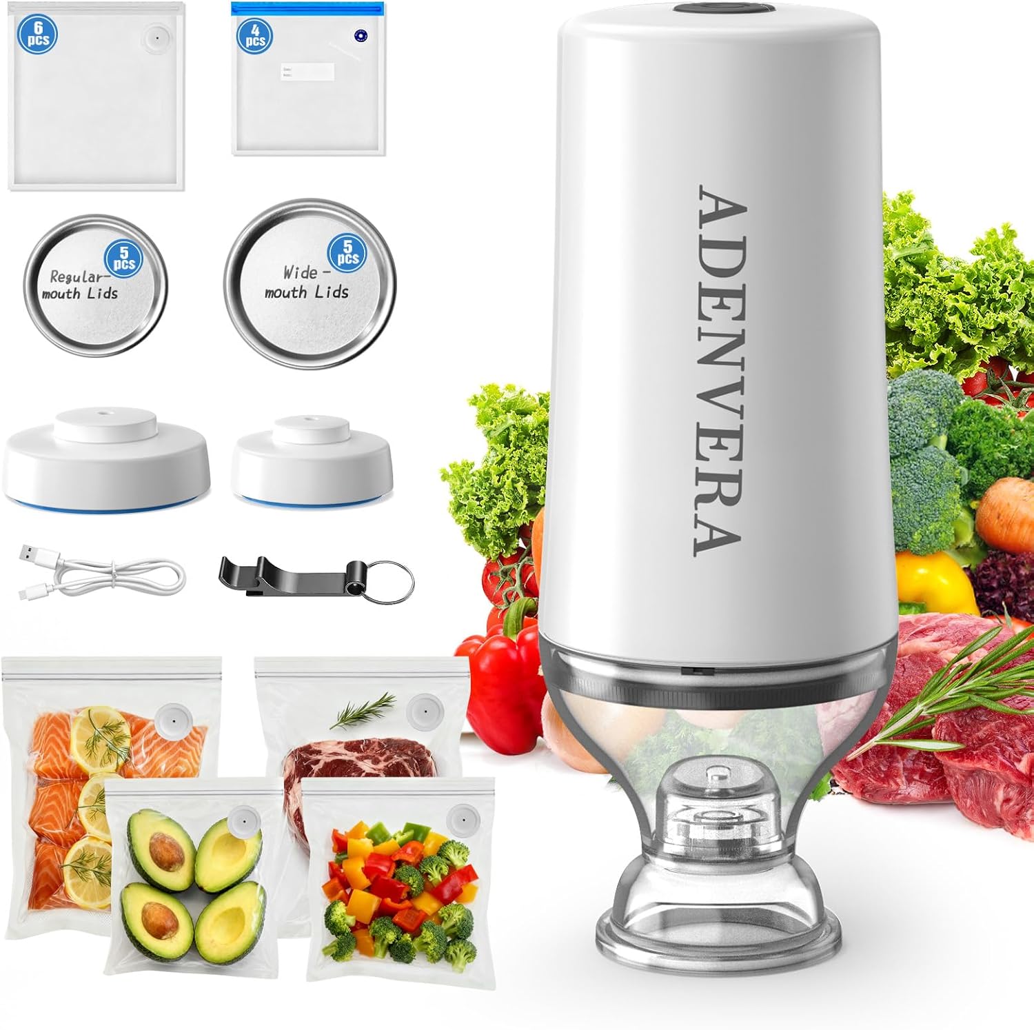 Portable Food Vacuum Sealer Kit with Mason Jar Attachments & 10 Bags Portable Food Vacuum Sealer Kit with Mason Jar Attachments & 10 Bags