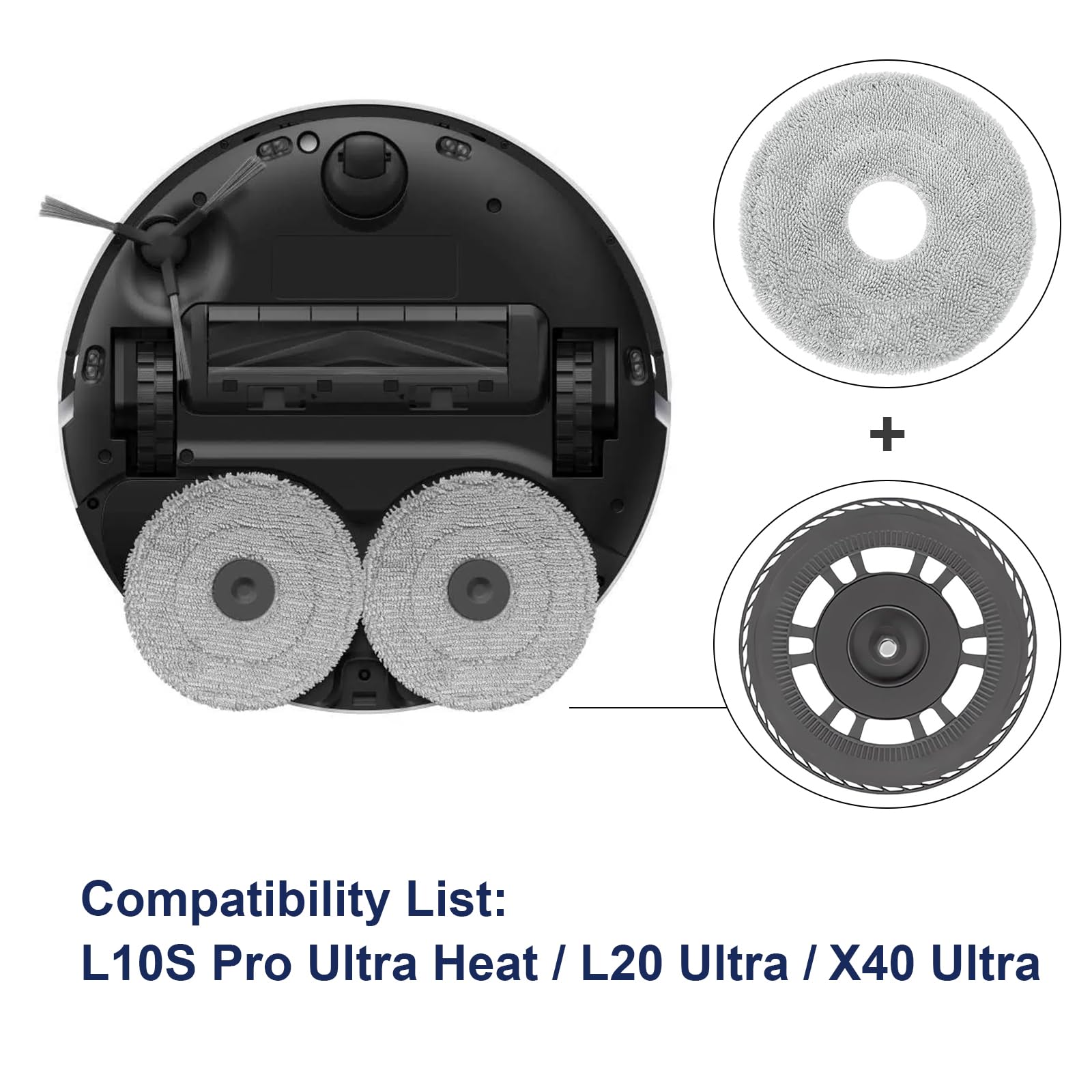Mop Plates 2Pack and Mop Pads 2Pack Replacement Compatible with Dreame L10S Pro Ultra Heat / L10S Ultra Gen 2 / L20 Ultra / L40 Ultra / X40 Ultra / X40 Master / X30 Ultra/Mova E30 Ultra Robot Vacuum