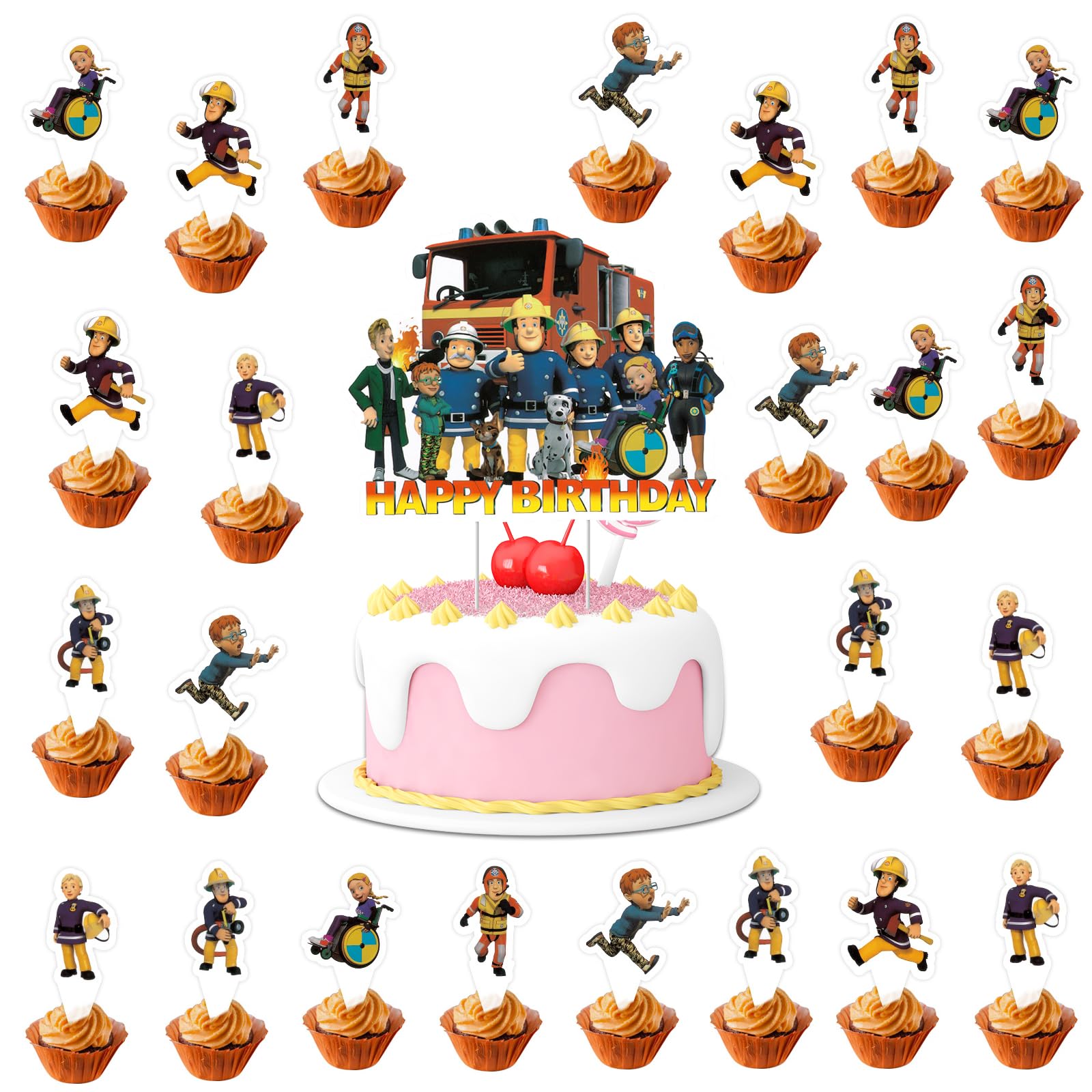 1 Pezzo Pompiere Decorazione Per Torta Di Compleanno, Pompiere Happy