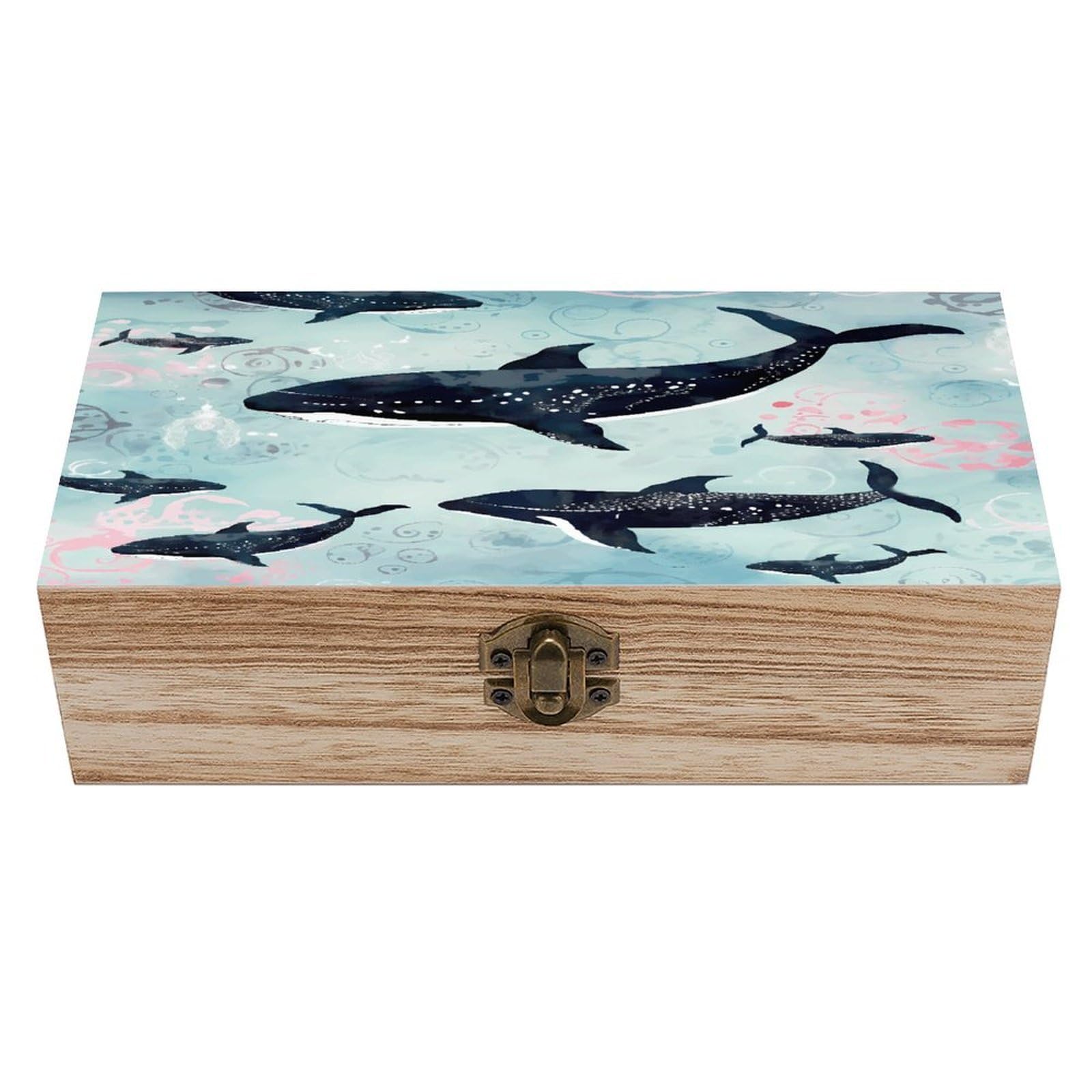 VstaDank Whale Wooden Keepsake Box with Hinged Lid Solid Wood Gift Boxes Beautifully Keepsake Box Jewellery Organiser Retro Memory Treasure Case with Lids Decorative Boxes