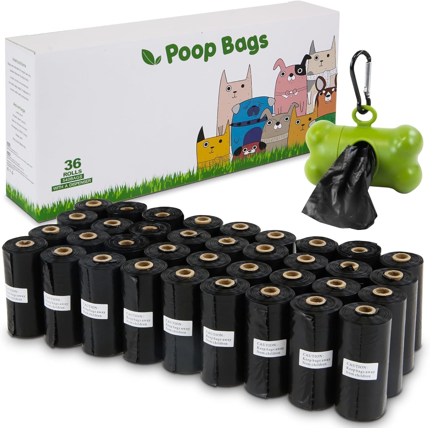 OIRLVCE Dog Waste Bag, 540 Dog Poop Bags with Dispenser, Extra Thick, Strong, 100% Leak Proof, Black, 1 count (Pack of 540)