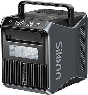 Silonn Battery-Powered Ice Maker with 4-Power, RV Ice Maker Countertop 12V/24V Car Charger 100-240V AC Solar-Ready, Portable Ice Machine 9 Cubes/6 Mins 22lbs/Day Auto-Clean for Camping RV Home Outdoor