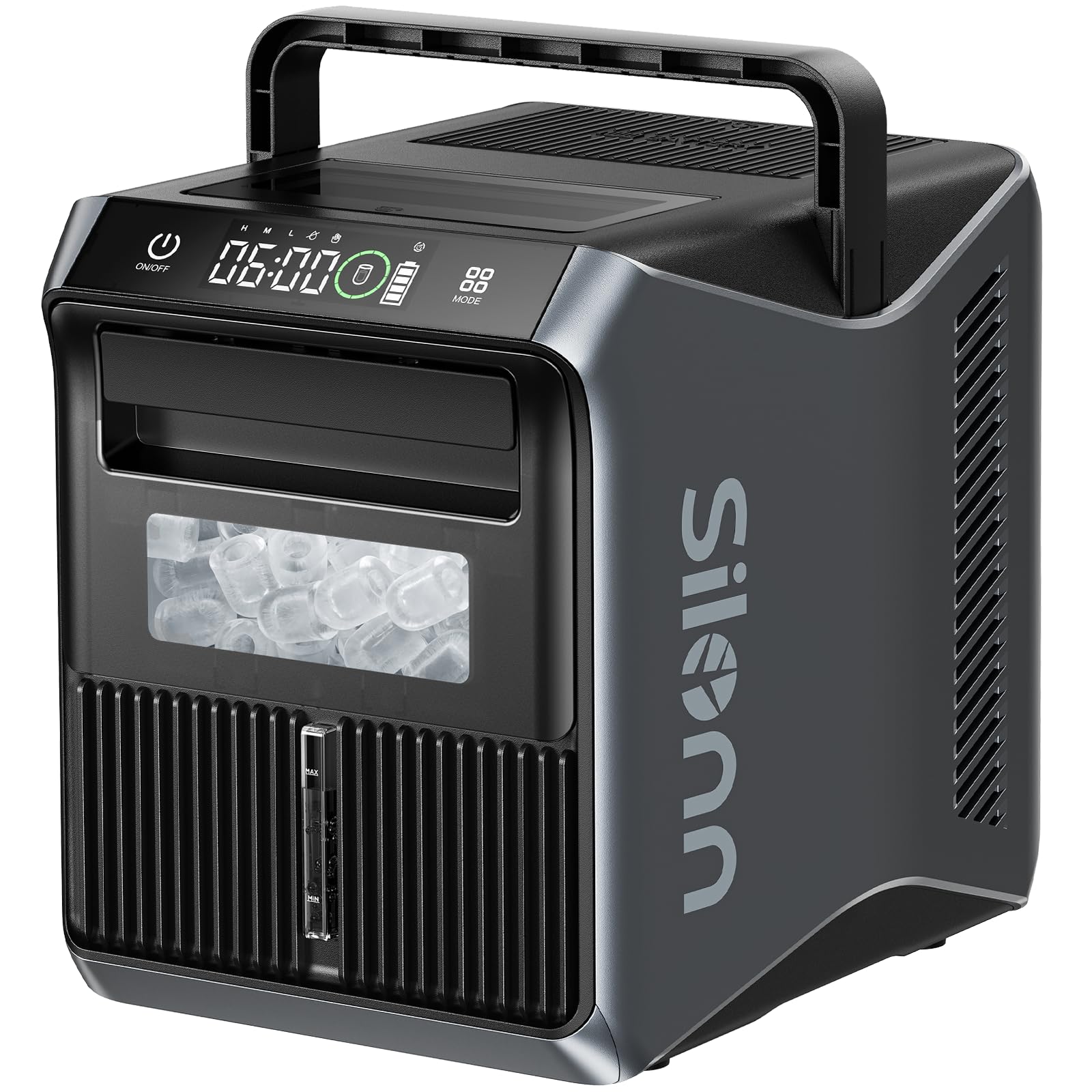 Silonn Battery-Powered Ice Maker with 4-Power, RV Ice Maker Countertop 12V/24V Car Charger 100-240V AC Solar-Ready, Portable Ice Machine 9 Cubes/6 Mins 22lbs/Day Auto-Clean for Camping RV Home Outdoor