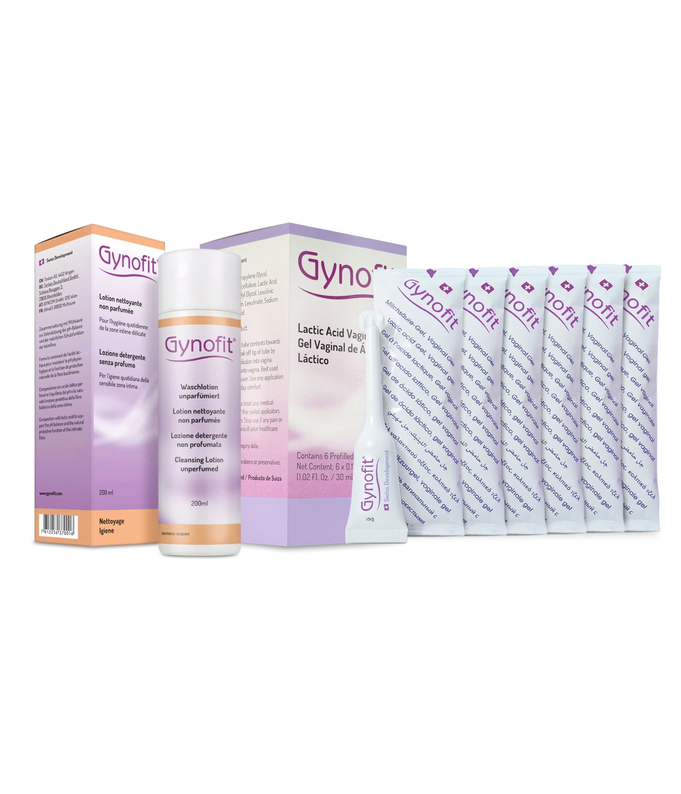Gynofit Vaginal Health Bundle – pH-Balancing Cleansing Lotion (Unperfumed) & Lactic Acid Vaginal Gel (6 Count) – Daily Intimate Wash + Targeted Vaginal Moisturizer – Gynecologist Recommended