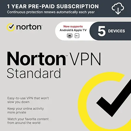 Norton VPN Standard for up to 5 Devices, Keep your online activity more private with a fast and reliable VPN (Download)