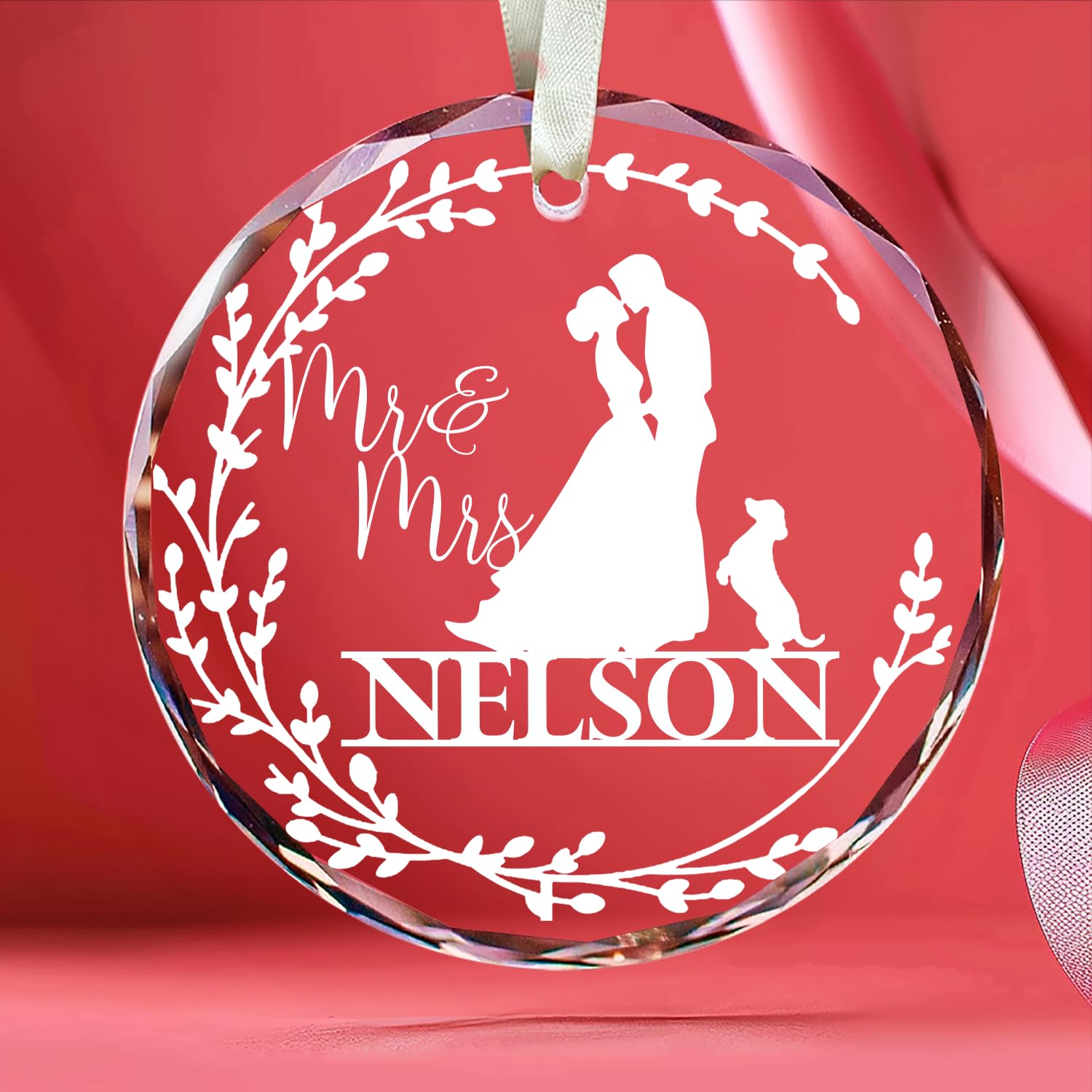 Wedding Gifts for Couple 2024 - First Christmas As Mr and Mrs Crystal Ornament - Marriage Couple with Dog Gift for Woman, Married Newlywed Keepsake Decor, Bridal Shower Wedding 1st Anniversary Bauble