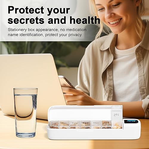 Miniatura 6 de Odaro Organizador semanal inteligente de píldoras con alarma, dispensador de pastillas Bluetooth para 7 días, diseñado para el Parkinson, pastillero