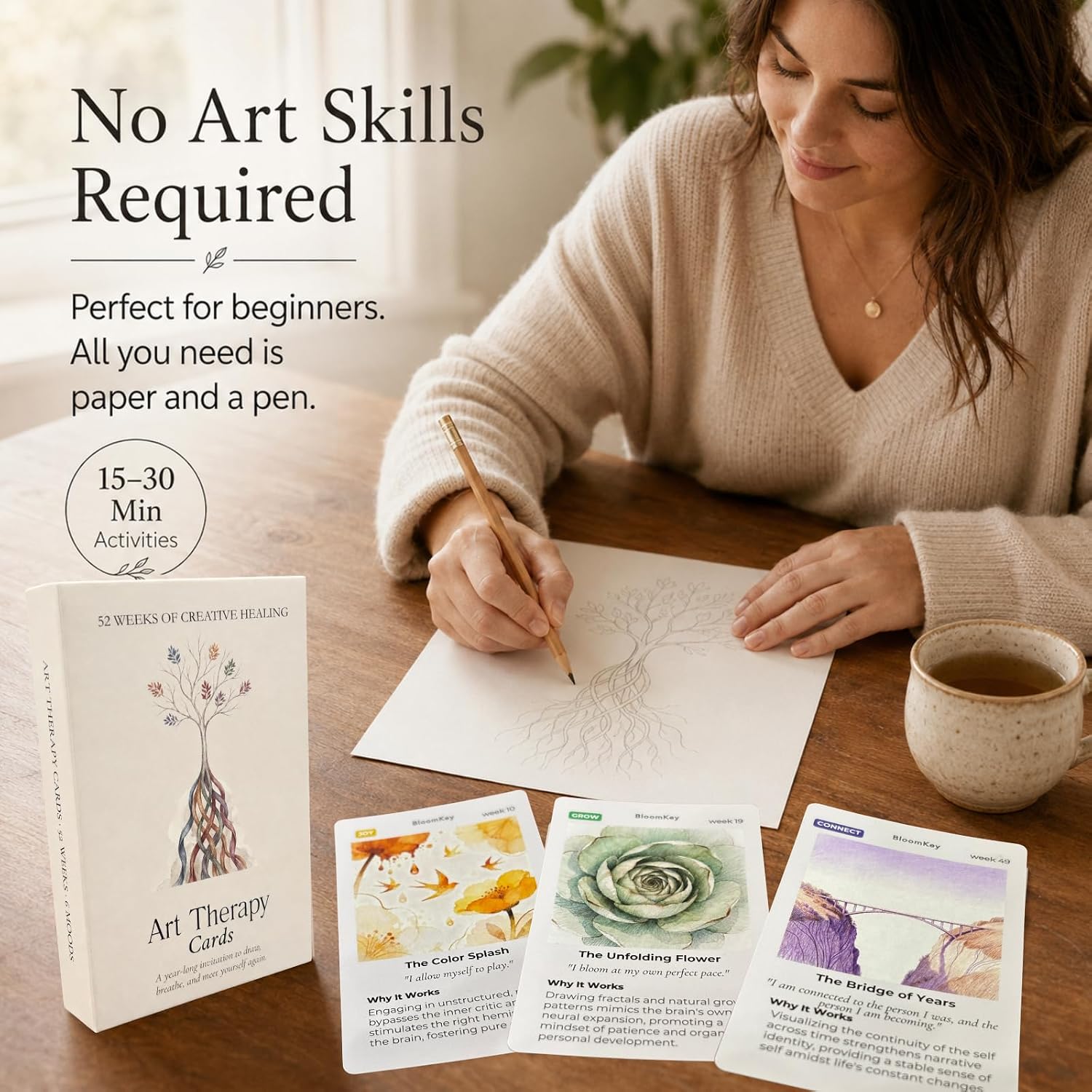 Art Therapy Cards for Adults - 52 Weeks of Guided Drawing & Journaling Prompts for Anxiety Relief, Mindfulness and Mental Health, Mood-Based Self Care Gift Deck image 5
