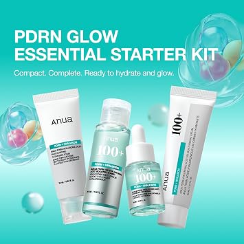 Anua Salmon DNA PDRN Glow Essential Starter Kit, Hyaluronic Acid Skincare Set, Glass Skin Routine with Firming & Hydrating Cleanser, Toner, Serum & Cream, Mini Travel Essentials, Korean Skincare Gift