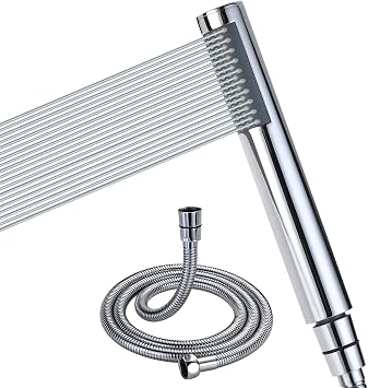 High Pressure Stainless Steel Handheld and Hose 1.5M59", Replacement Universal Shower Head Water Saving, Shower Head with Easy-Cleaning Rubber Nozzles, Single Function, Chrome Finished