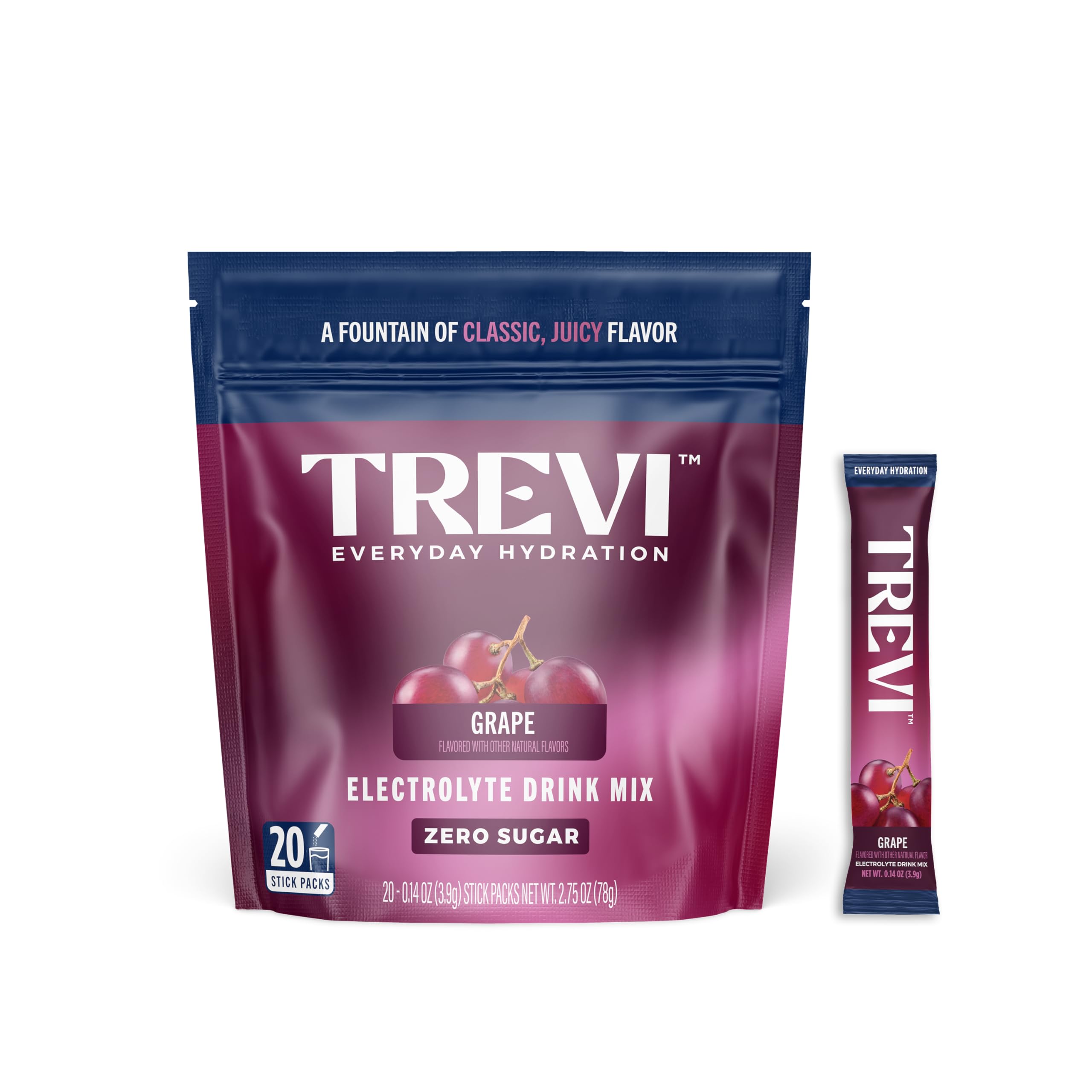 TREVI Electrolytes Powder Packets, Sugar Free Hydration, Grape 20 Pack | Essential Daily Drink Mix, 0 Sugar, Magnesium, Potassium, Vitamin C, Calcium, B6 & B12 Vitamins Grape 20 Servings