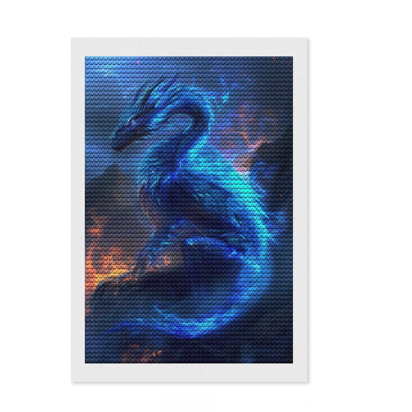 Junmoney Ice Dragon Magic Diamond Art Canvas 8"x12", Sparkling Round Gems, Neat Printed Canvas, with Tool Kit, Office Decor, Printed Canvas