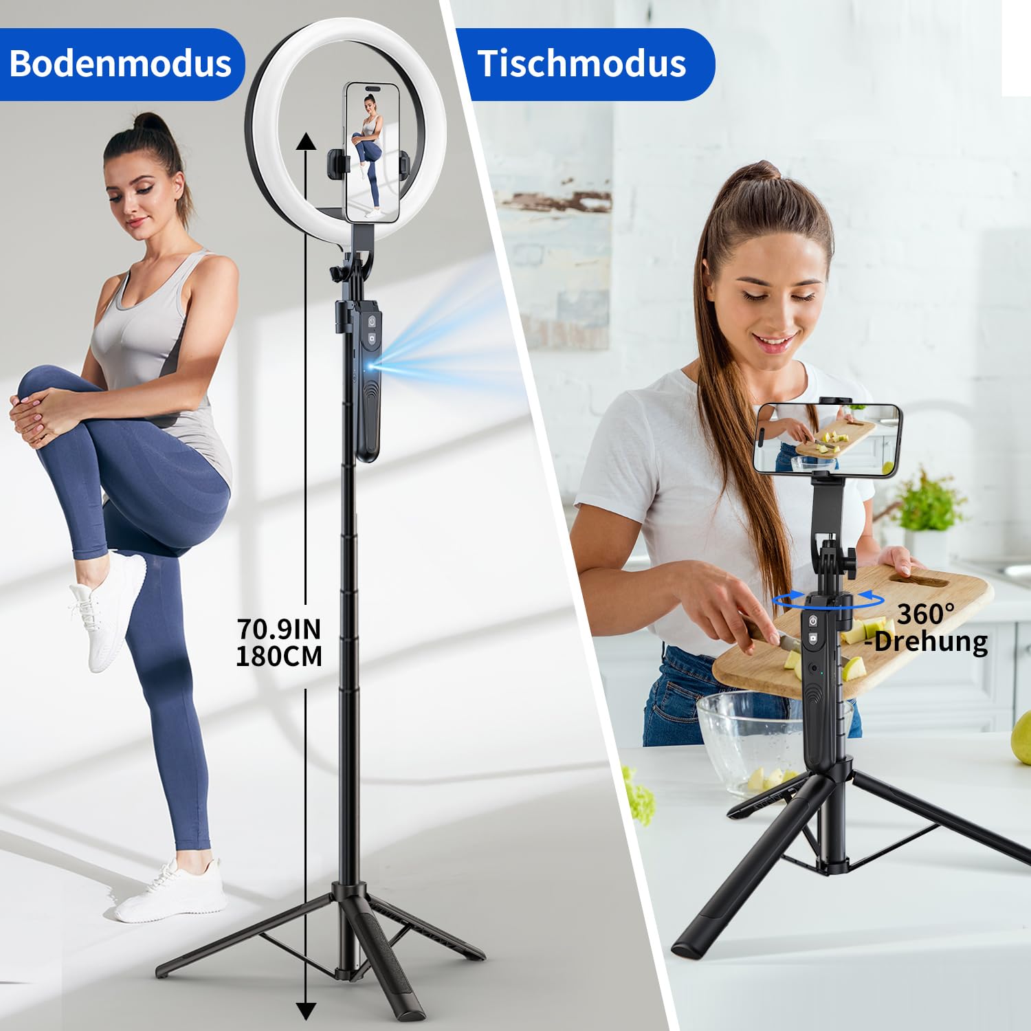 yAyusi 360° Drehung Automatischer Gesichtsverfolgung Stativ mit Ringlicht,180CM Telefonstativ Selfie Stick mit Fernbedienung, Telefonstativ mit Bewegungssensor für Live-Stream/Videoaufnahme (3 Farben)