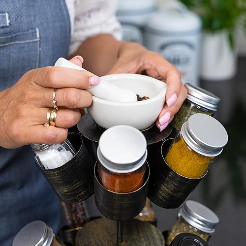 Miniatura 4 de Made Easy Kit Organizador de carrusel para especias y condimentos con mortero y mortero (negro)