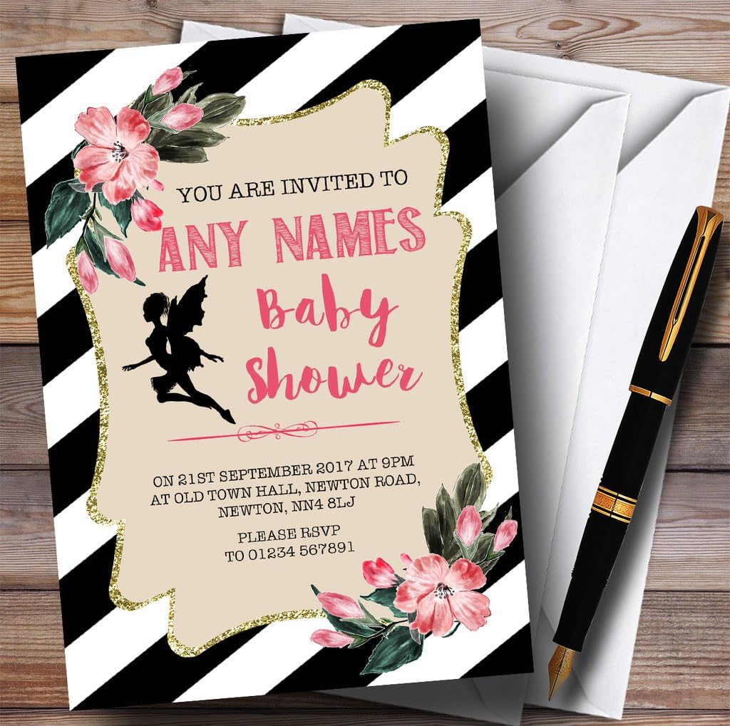 Black & White Floral Fairy Invitations Baby Shower Invitations