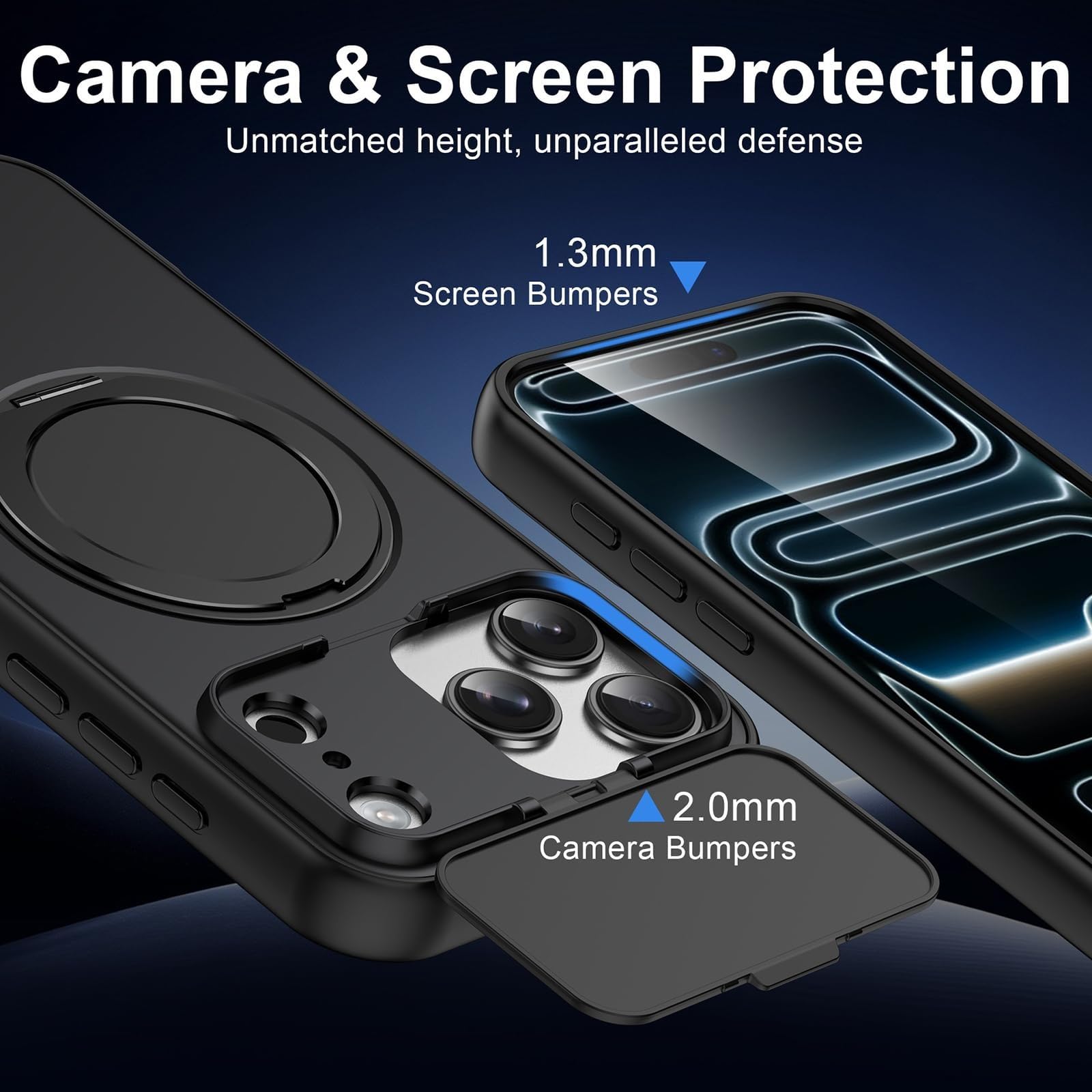 Generico Custodia Per Iphone 17 Pro Max/17 Pro/17 Air/17, Magnetica Antiurto Custodia Con Copertura Protettiva For Obiettivo Supporto Ad Anello Cover(Blu,17 Pro)