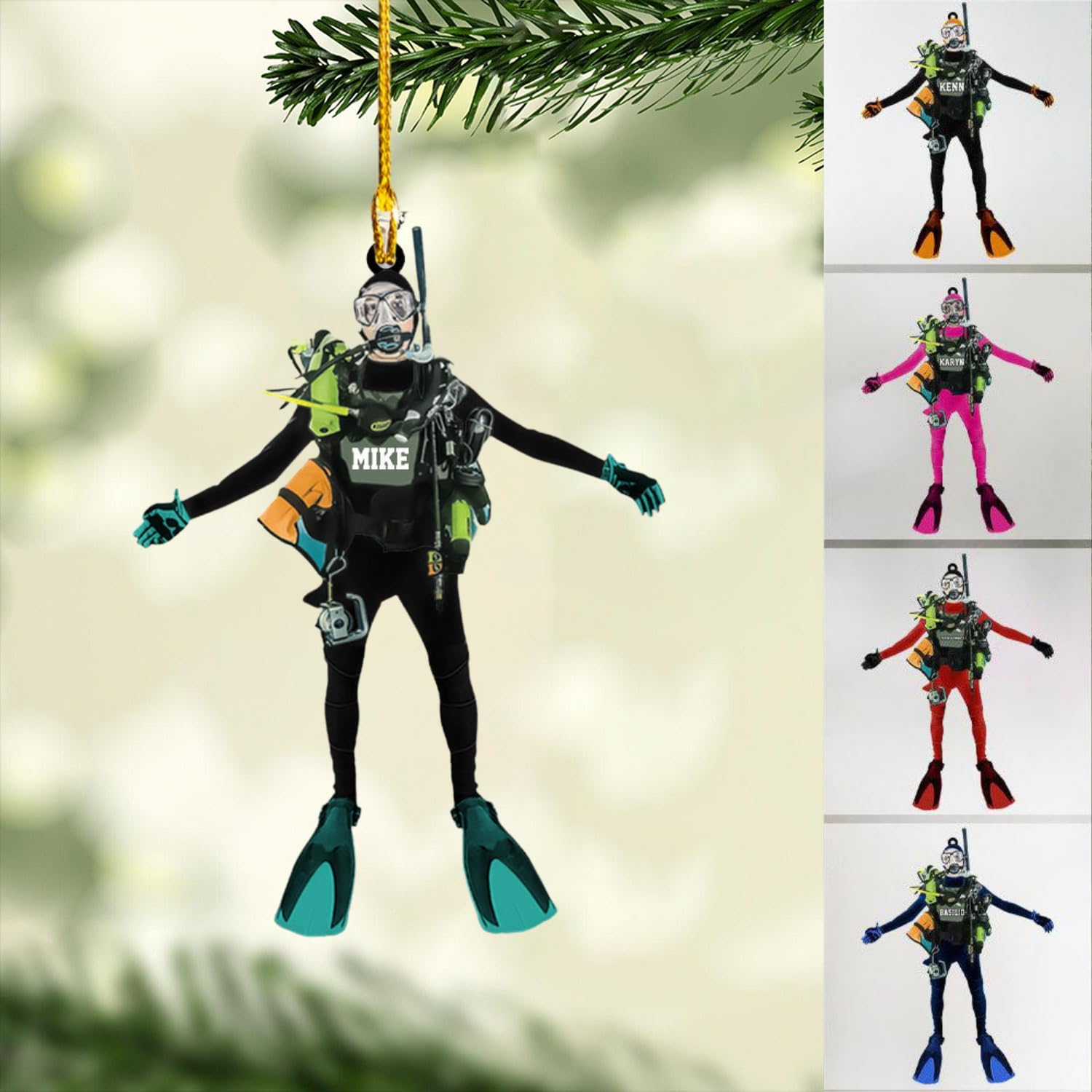 Personalized Scuba Diving Ornament, Personalized Name Scuba