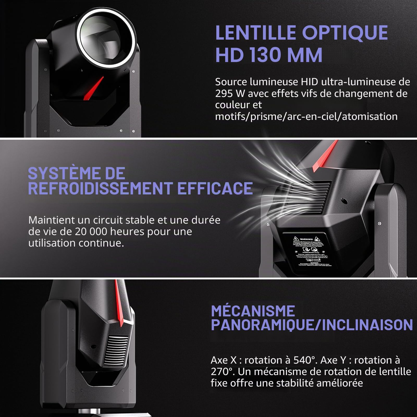 2PCS 380W Lyre LED avec flight case DJ Lumière RGBW Jeux de Lumière DMX 14 Gobos 15 Couleurs Luminaires à tête rotative pour scène Fête Club Bar Disco Éclairage Soirées