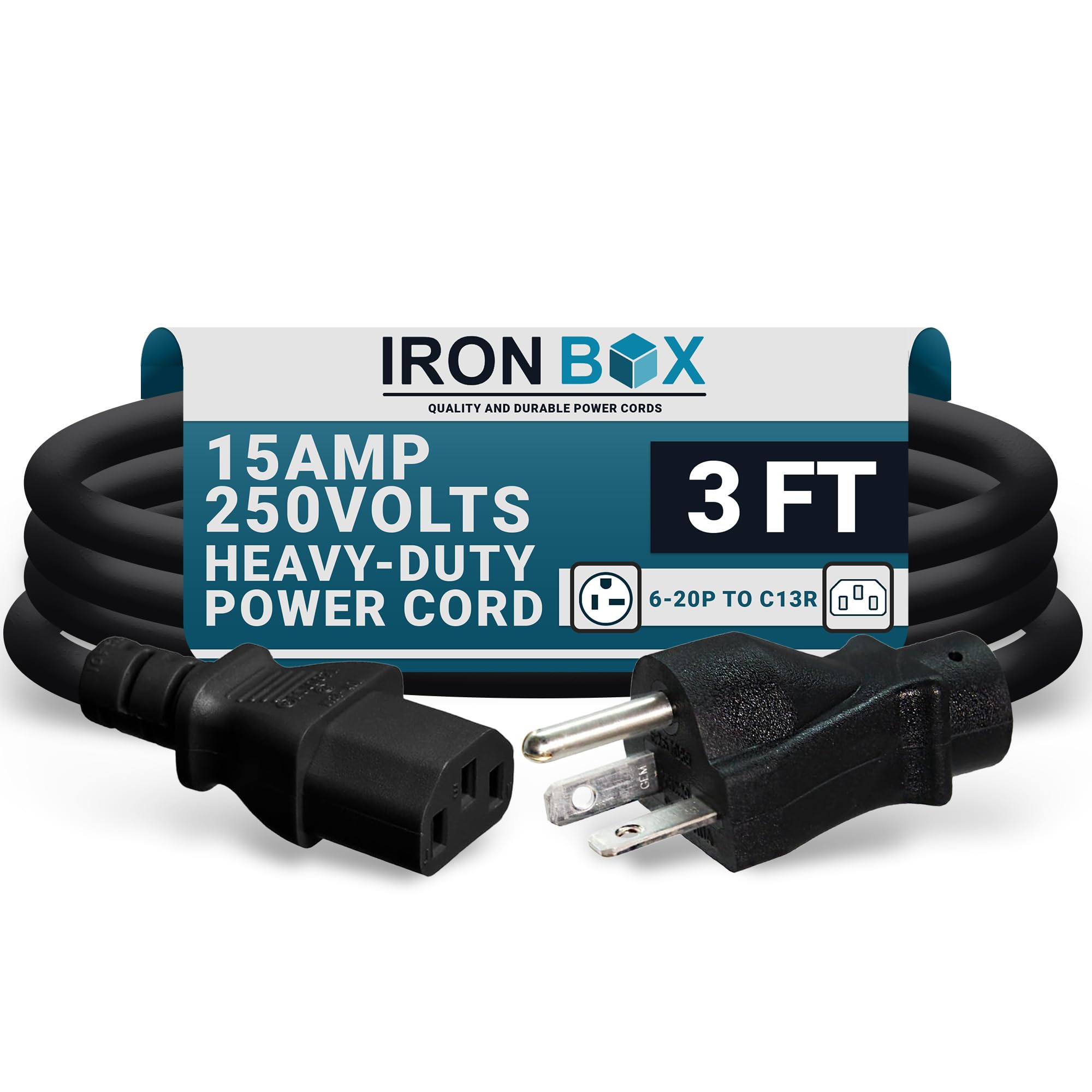 3ft NEMA 6-15P To C13 Heavy Duty Power Cord – 14 AWG, 15A/250V, Black By Cable Leader