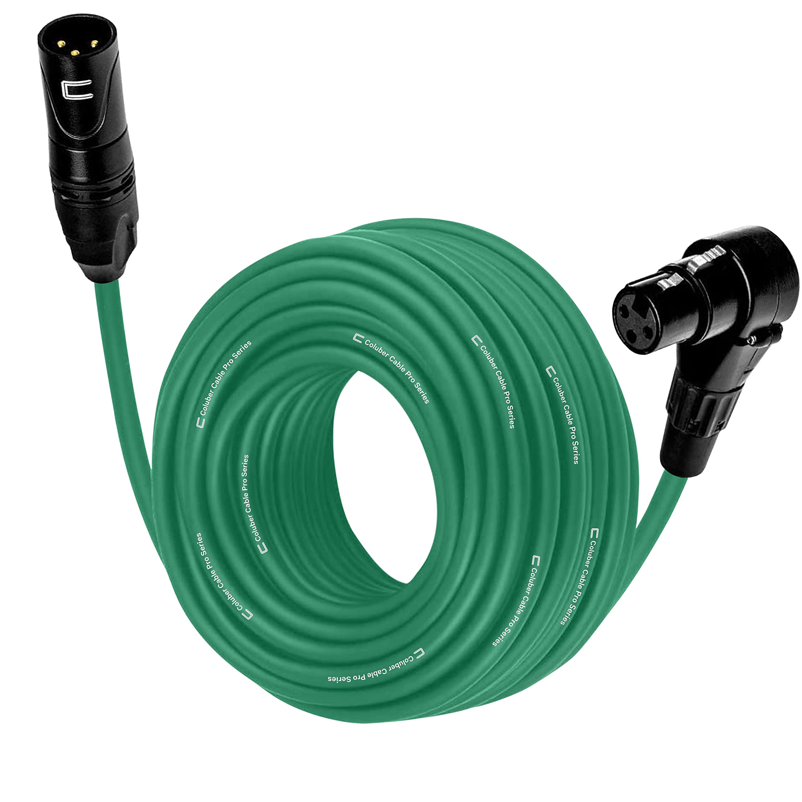 Balanced XLR Cable Male to Right Angle Female - 30 Feet Green - Pro 3-Pin Microphone Connector for Powered Speakers, Audio Interface or Mixer for Live Performance & Recording