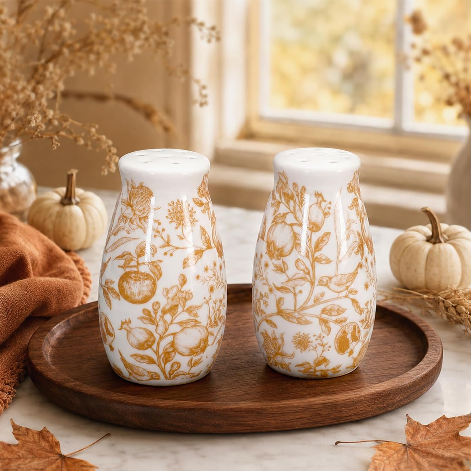 FYSUIMU 2Pcs Blue Floral Salt and Pepper Shaker Ceramic Spice Dispenser