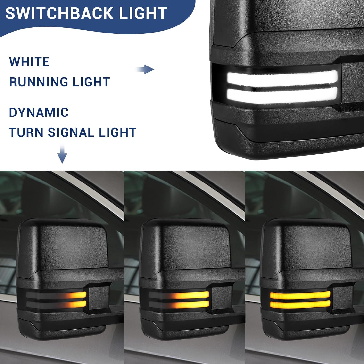 Sanooer Switchback Towing Mirrors for 1999-2002 Chevy Silverado GMC Sierra Suburban, Power Heated Side Mirrors with LED Turn Signal Running & Backup Lamp, Manual Fold Telescopic Pair
